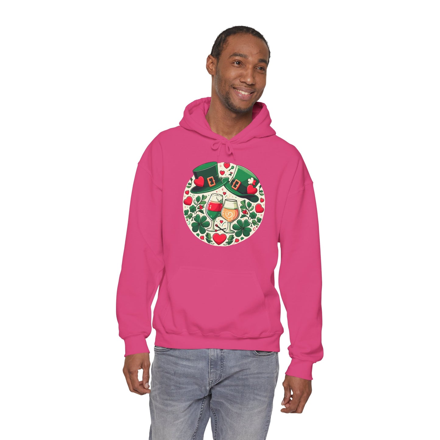 St. Patrick's Day Hoodie, Irish Celebration Beer Clover Heart Unisex Pullover