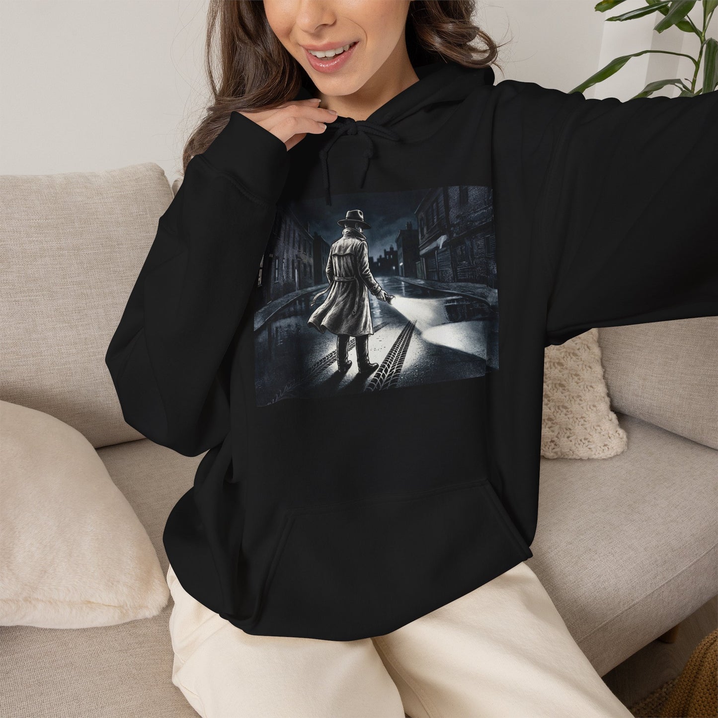 Shadow Streets Noir Detective Hoodie | Vintage Mystery Trench Coat