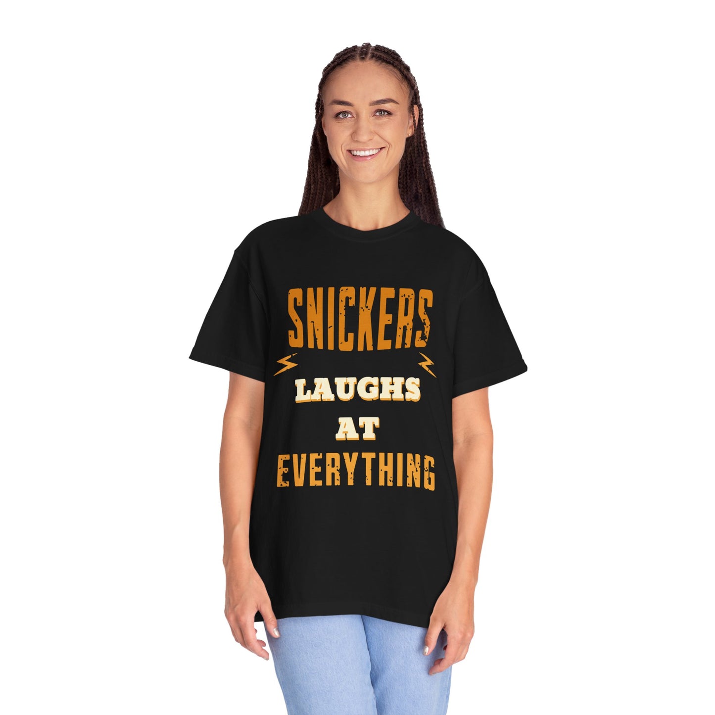 Cheerful 'Laughs at Everything' T-Shirt - coworker/friend Inspired Humorous Fun Shirt