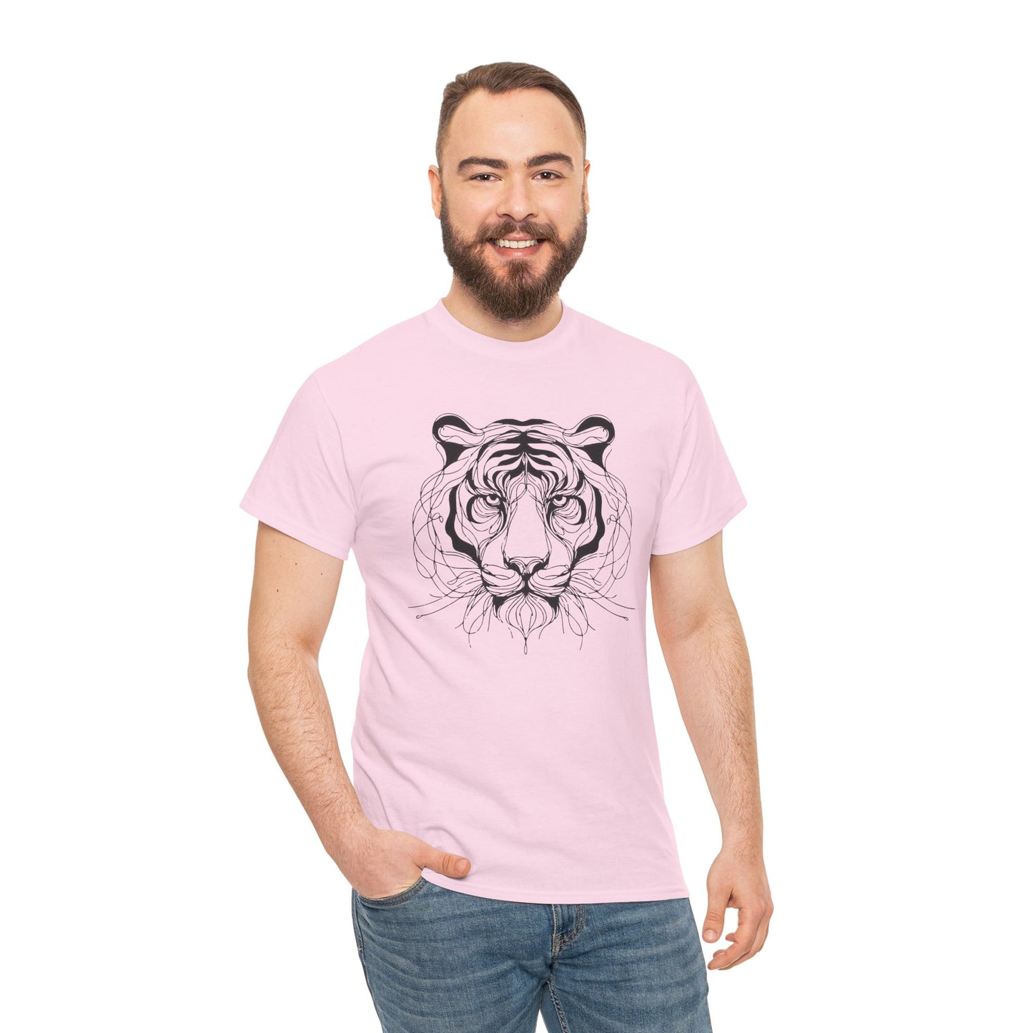 Tiger Line Art Shirt | Wild Animal Sketch Tee | Minimalist Big Cat Face Top | Heavy Cotton 100% Cotton Gift | Unisex Graphic T-Shirt