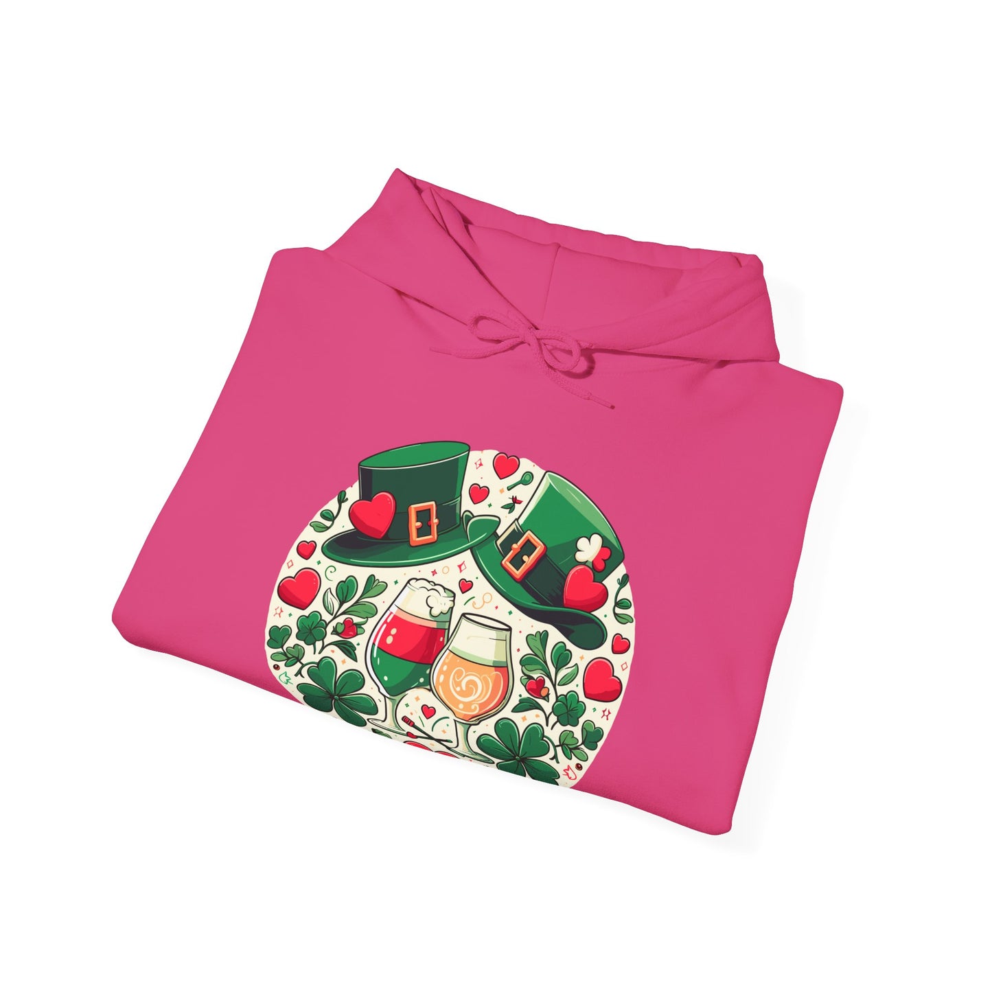 St. Patrick's Day Hoodie, Irish Celebration Beer Clover Heart Unisex Pullover