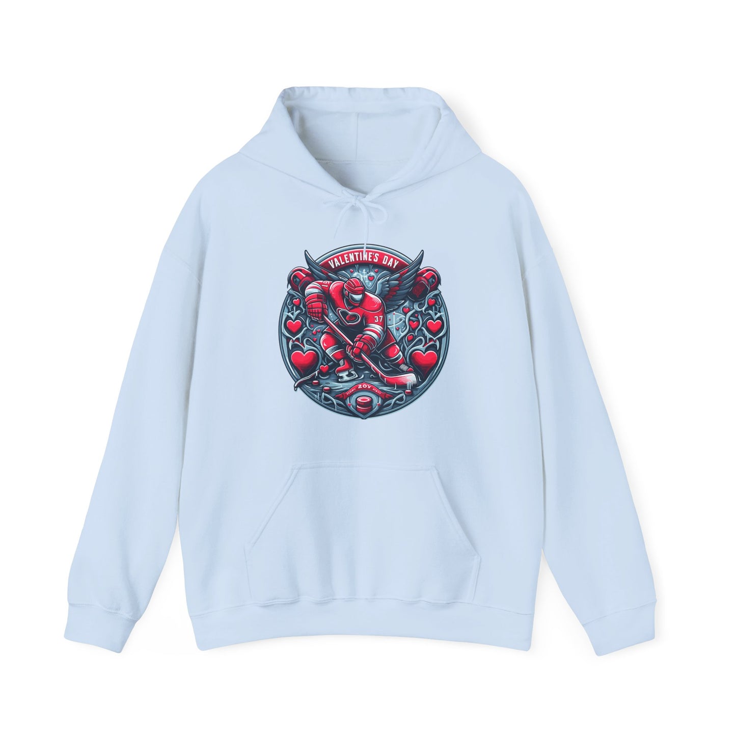 Valentines Day Hockey Hoodie, Romantic Sports Gift, Unisex Heart Hockey Graphic Pullover, Casual Comfortable Sporty Apparel