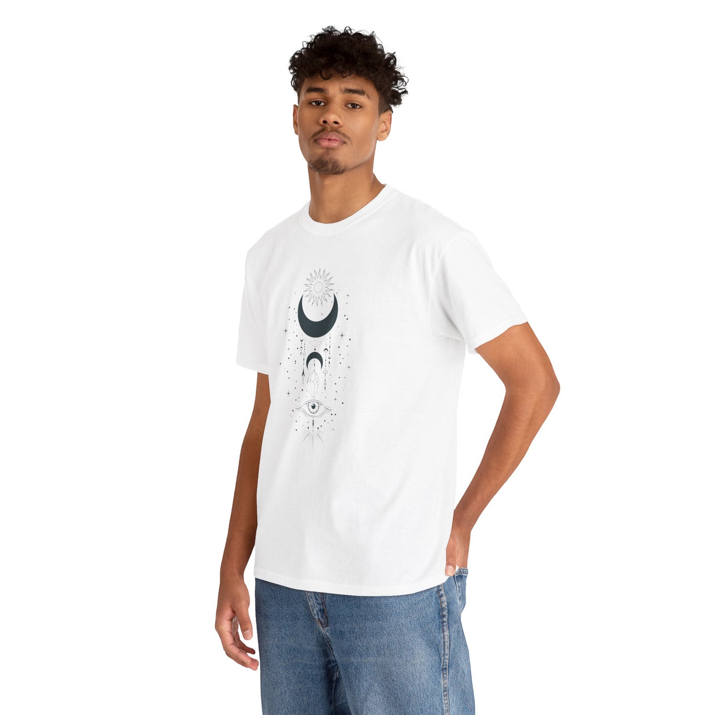 Celestial Moon & Sun Shirt | Boho Mystical Line Art Tee | Spiritual Astrology Gift | Heavy Cotton Unisex Top | Witchy Yoga T-Shirt