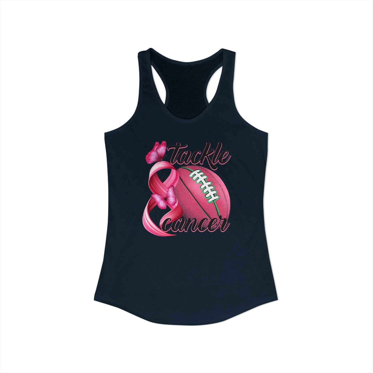 Tackle Cancer Tank Top | Pink Football Breast Cancer Awareness Shirt | Butterfly Hope Gift | Women's Sporty Racerback | October Support Gea