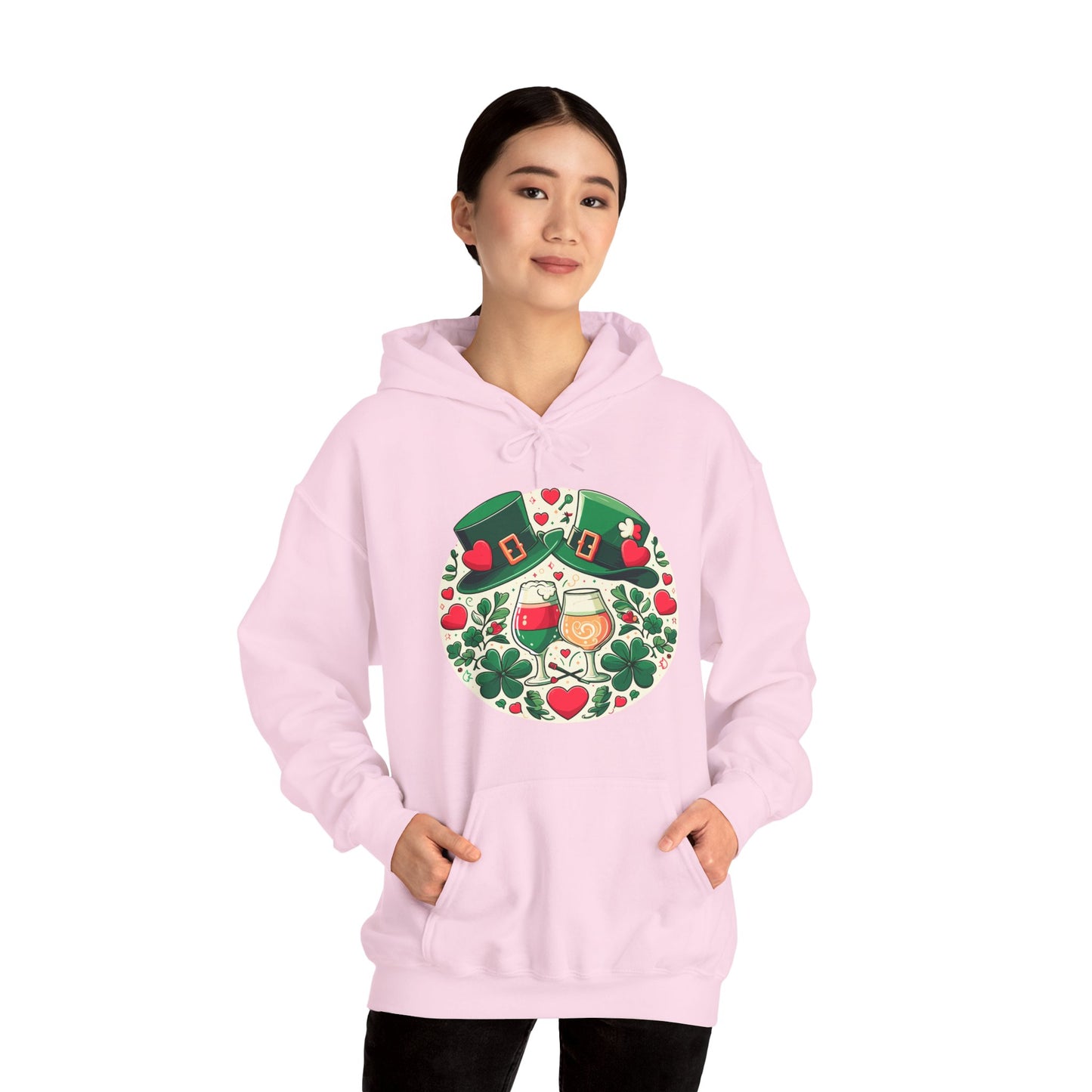 St. Patrick's Day Hoodie, Irish Celebration Beer Clover Heart Unisex Pullover