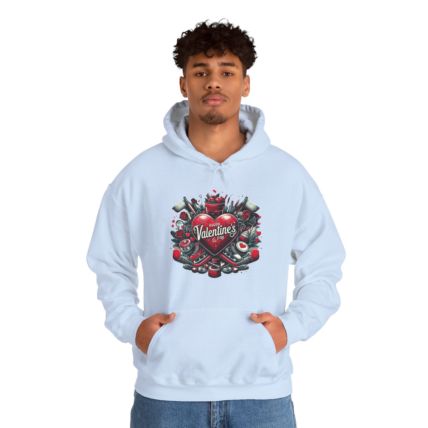 Valentine's Day Heart and Roses Hoodie, Romantic Couple Skatewear, Love ice hockey Themed Sweatshirt