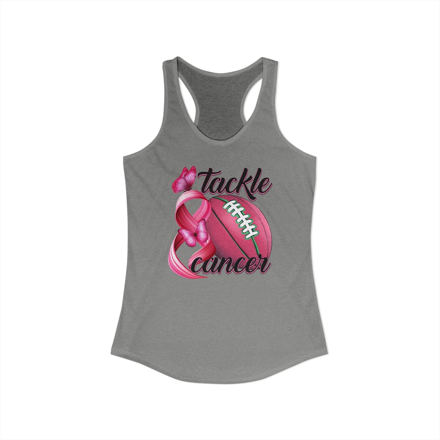 Tackle Cancer Tank Top | Pink Football Breast Cancer Awareness Shirt | Butterfly Hope Gift | Women's Sporty Racerback | October Support Gea
