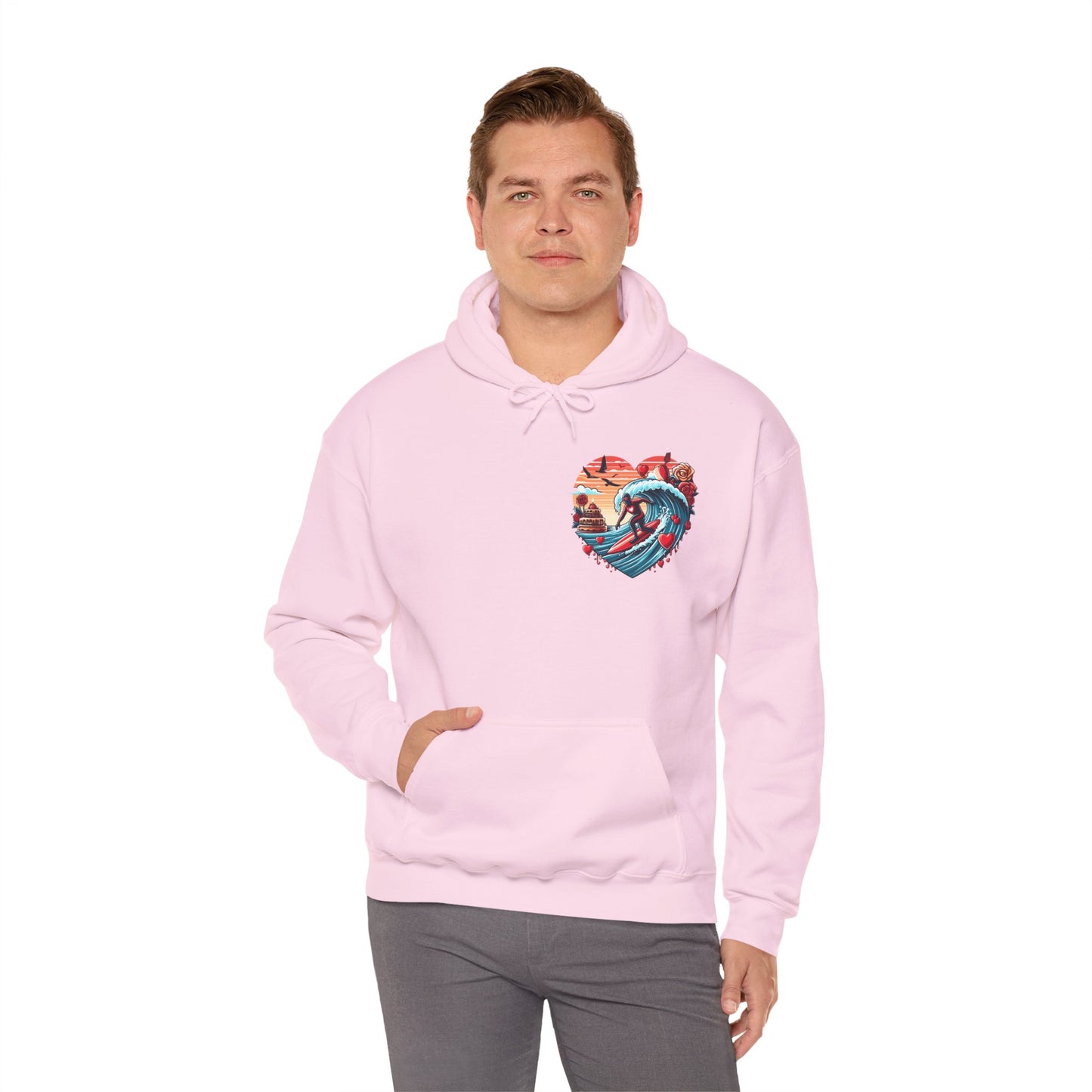 Surfing Love Heart Hoodie Surfer Wave Unisex Sweatshirt - Viral Romantic Beach Gift