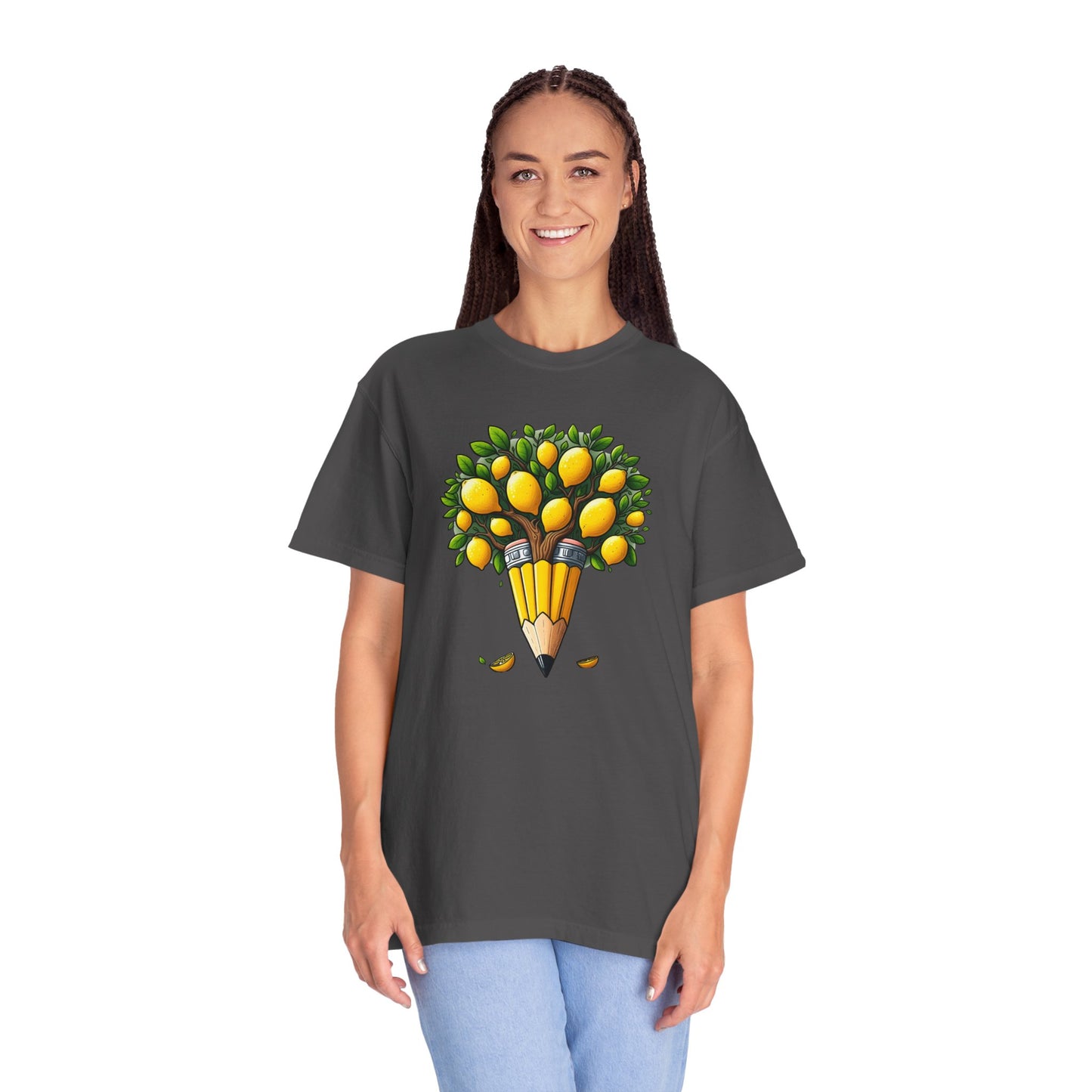 Artistic Lemon Pencil Tree T-Shirt - Unique Art & Nature Celebrating Growth and Imagination