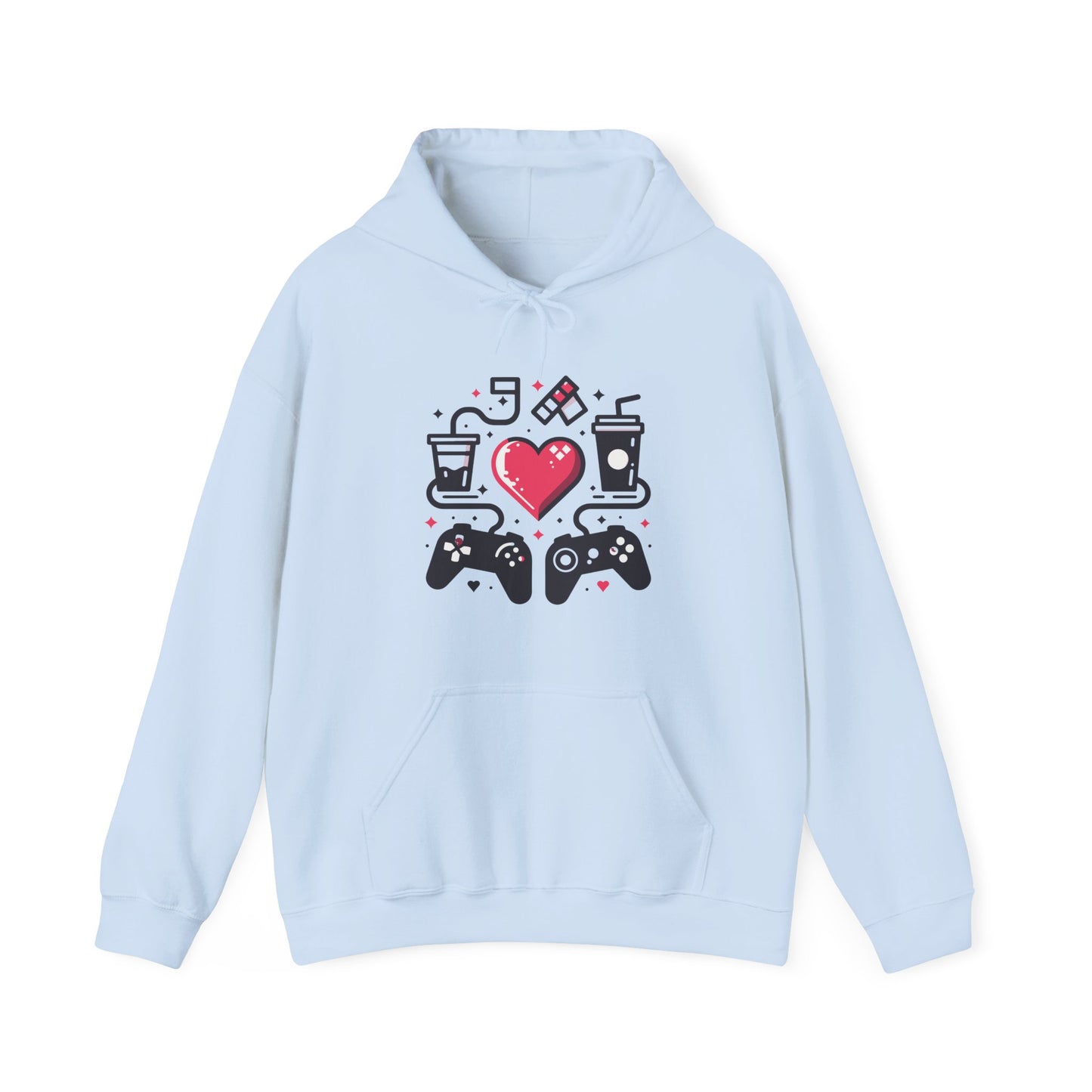 Viral Gamer Heart Life Hoodie - Retro Controllers Soda & Snacks Graphic Unisex Sweatshirt - Ultimate Gaming Gift