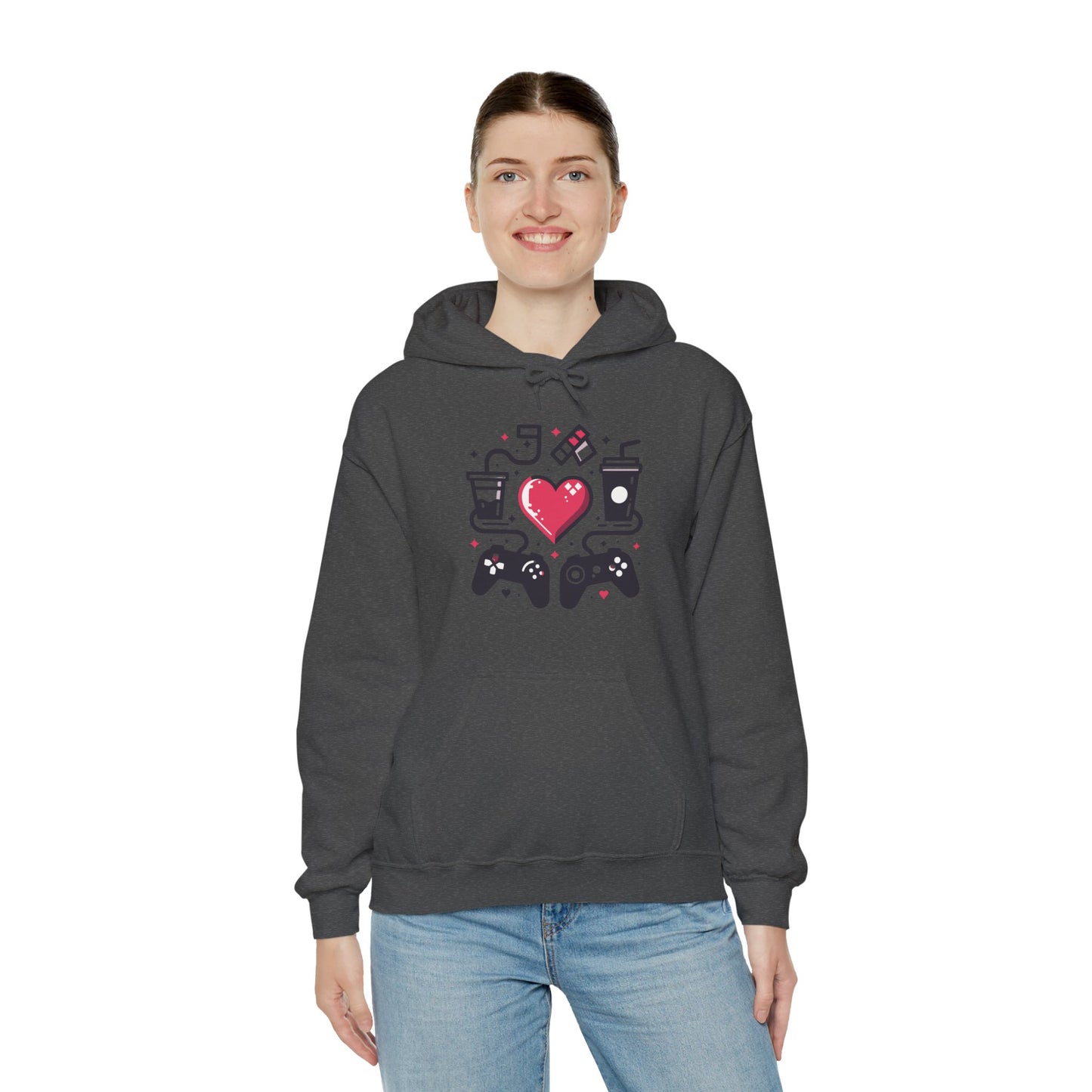 Viral Gamer Heart Life Hoodie - Retro Controllers Soda & Snacks Graphic Unisex Sweatshirt - Ultimate Gaming Gift
