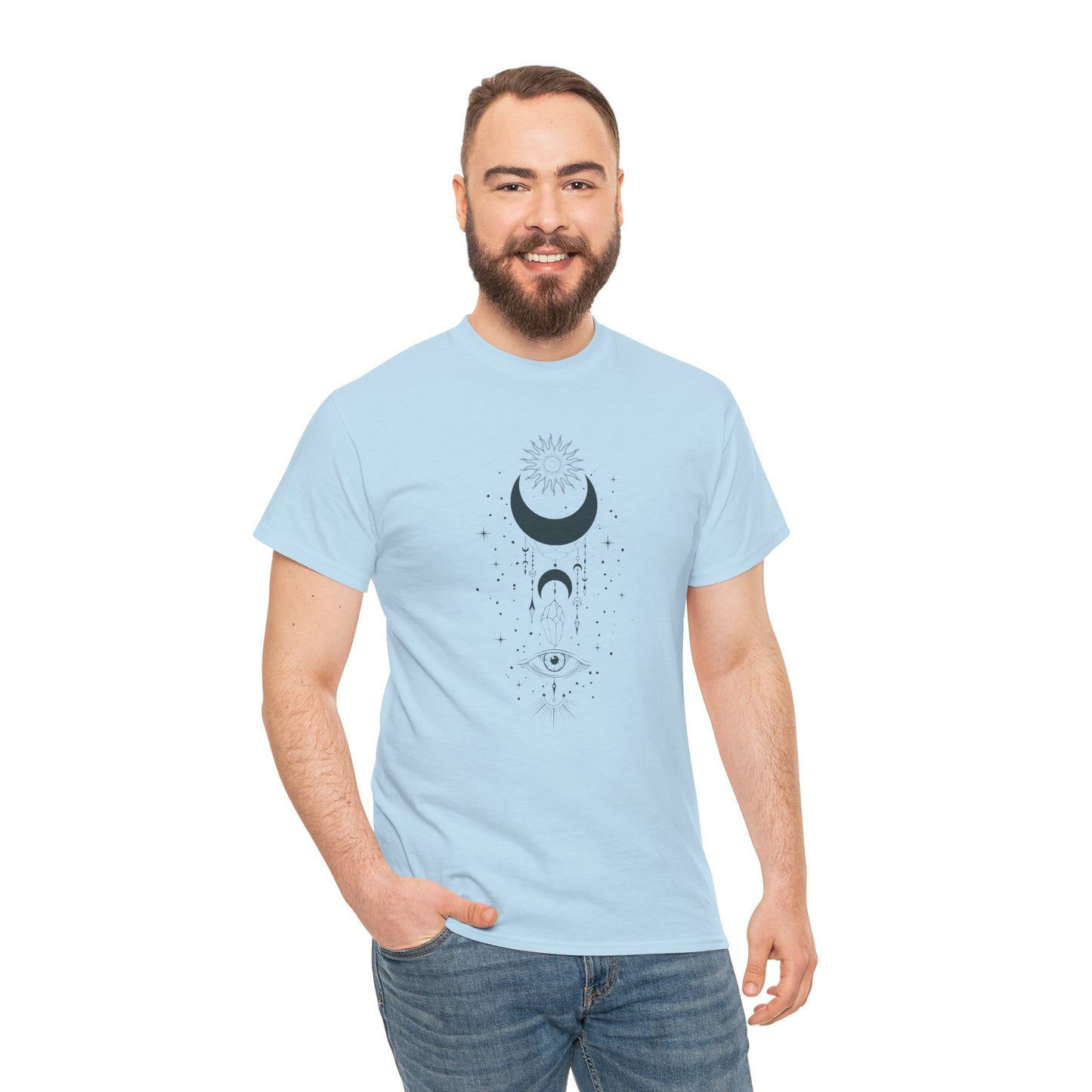 Celestial Moon & Sun Shirt | Boho Mystical Line Art Tee | Spiritual Astrology Gift | Heavy Cotton Unisex Top | Witchy Yoga T-Shirt