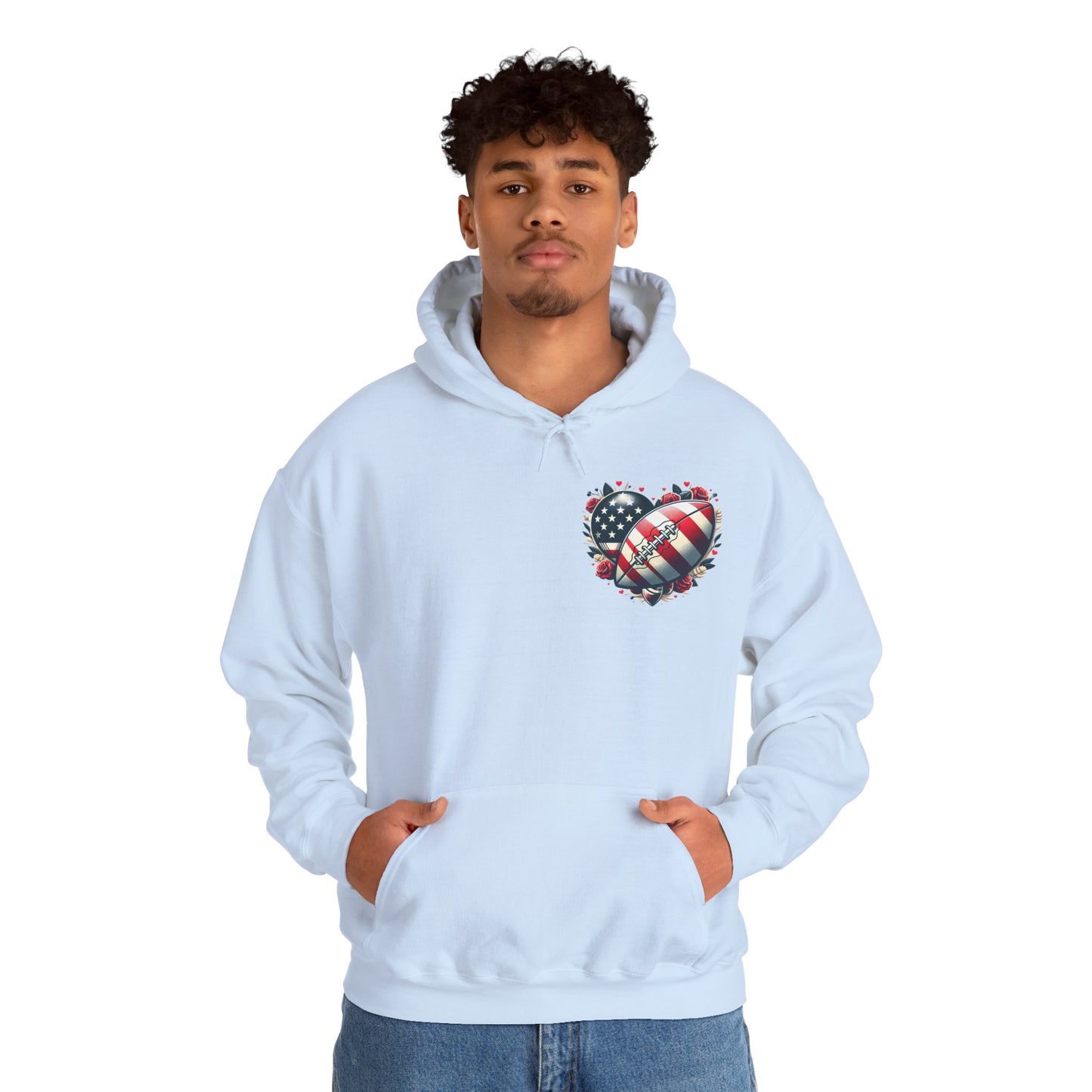 Touchdown Soul: Patriotic American Flag Football Heart Hoodie