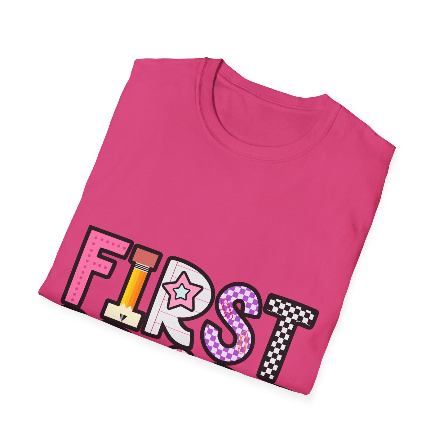 First Grade Shirt | Retro Groovy Teacher Team Tee | Colorful 1st Grade Back to School Outfit | Star Lightning Checkered Gift