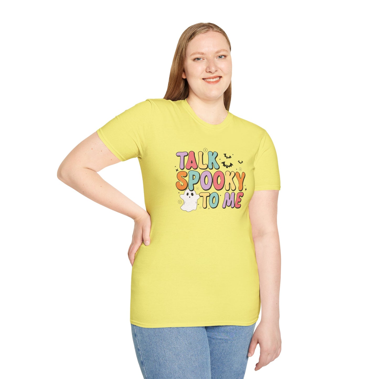 Talk Spooky To Me – Cute Pastel Ghost Halloween T‑Shirt for Spooky Season Lovers
