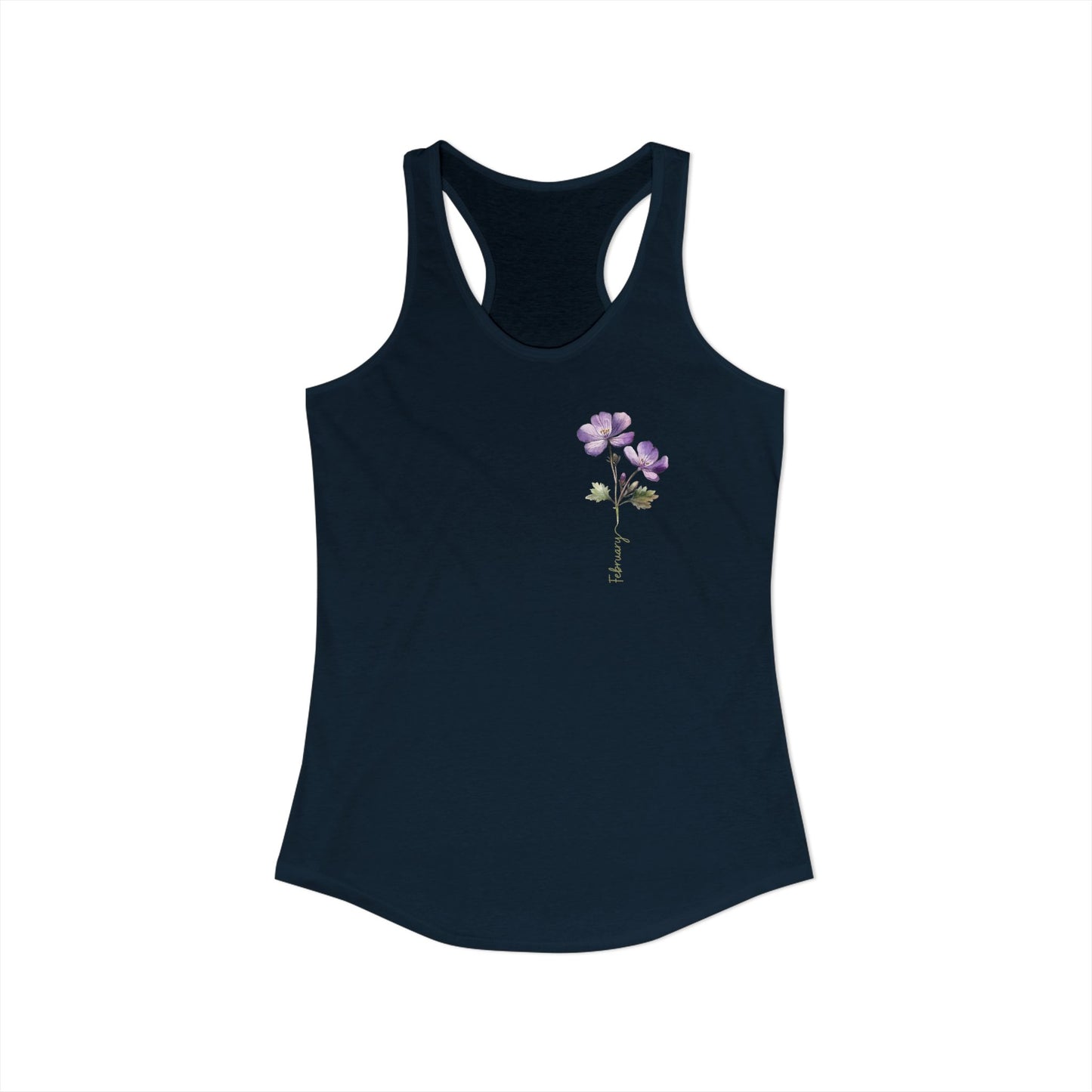 February Birth Flower Racerback – Minimal Violet Blossom Tank for Elegant Zodiac Queens