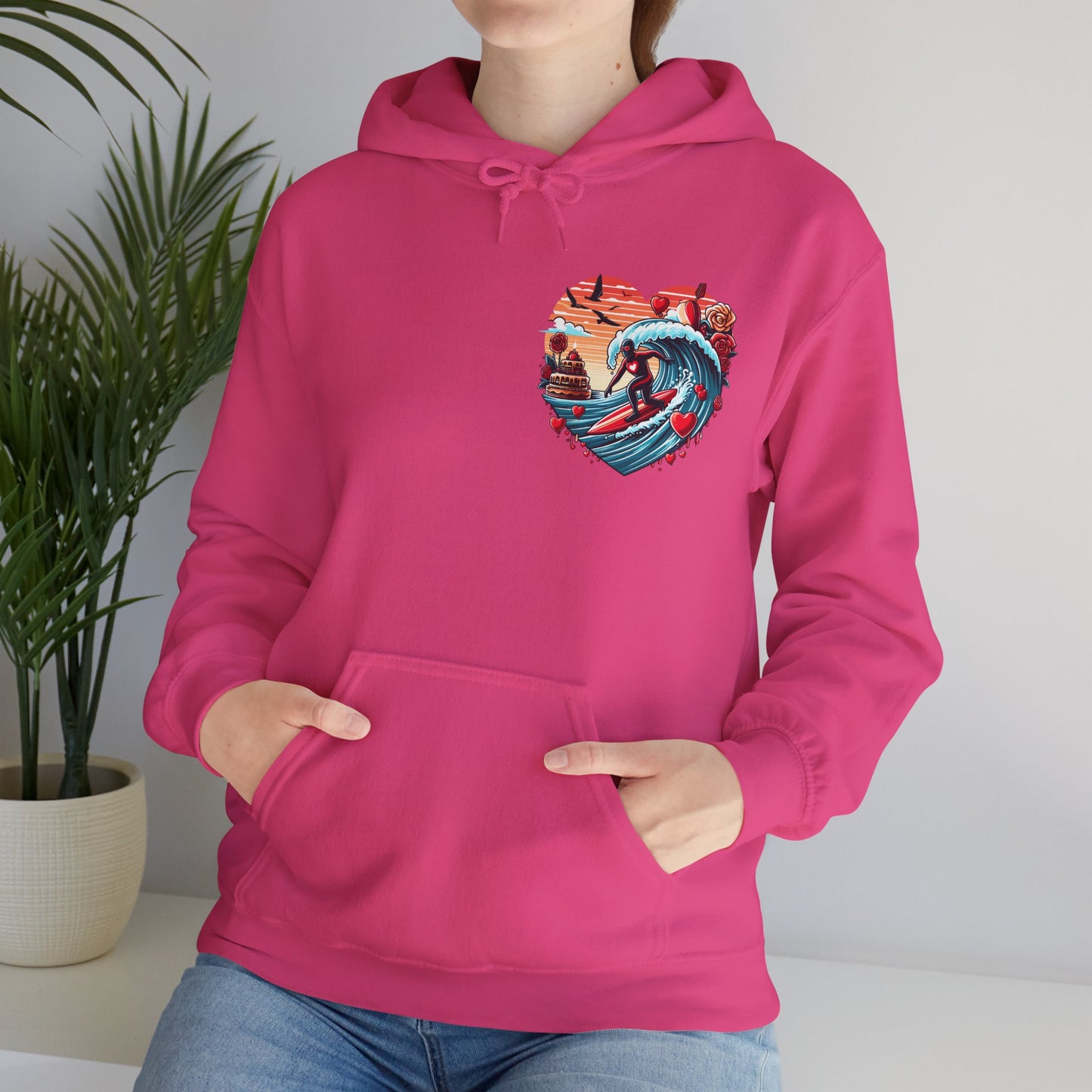 Surfing Love Heart Hoodie Surfer Wave Unisex Sweatshirt - Viral Romantic Beach Gift