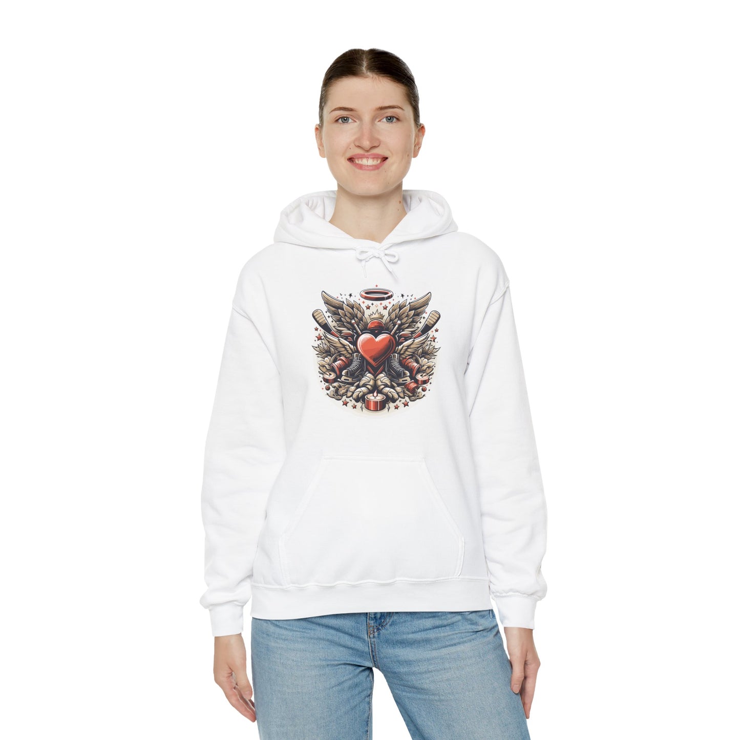 Hockey Heart & Angel Wings Hoodie | Edgy "Love the Game" Sweatshirt | Unique Sports Valentine's Gift