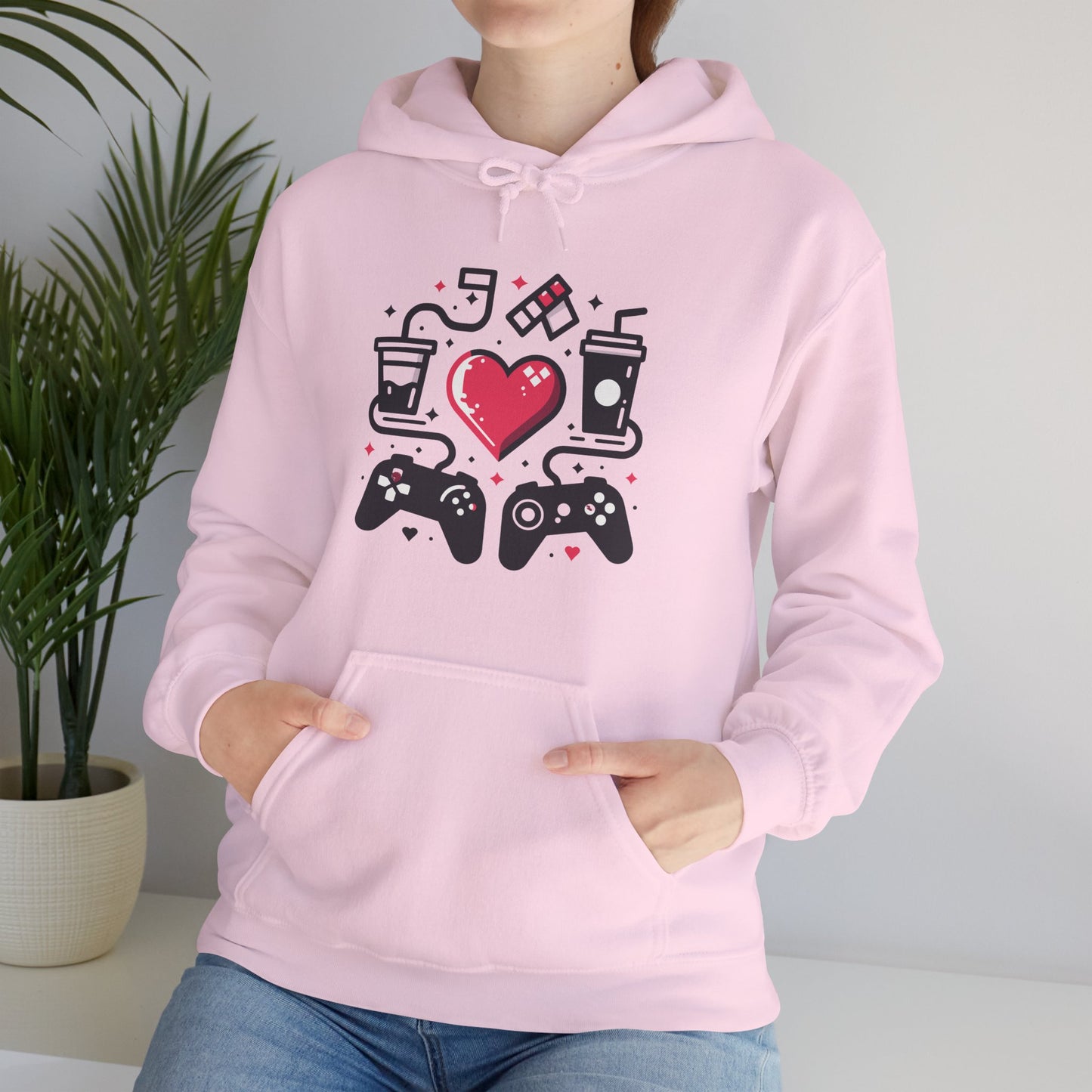 Viral Gamer Heart Life Hoodie - Retro Controllers Soda & Snacks Graphic Unisex Sweatshirt - Ultimate Gaming Gift