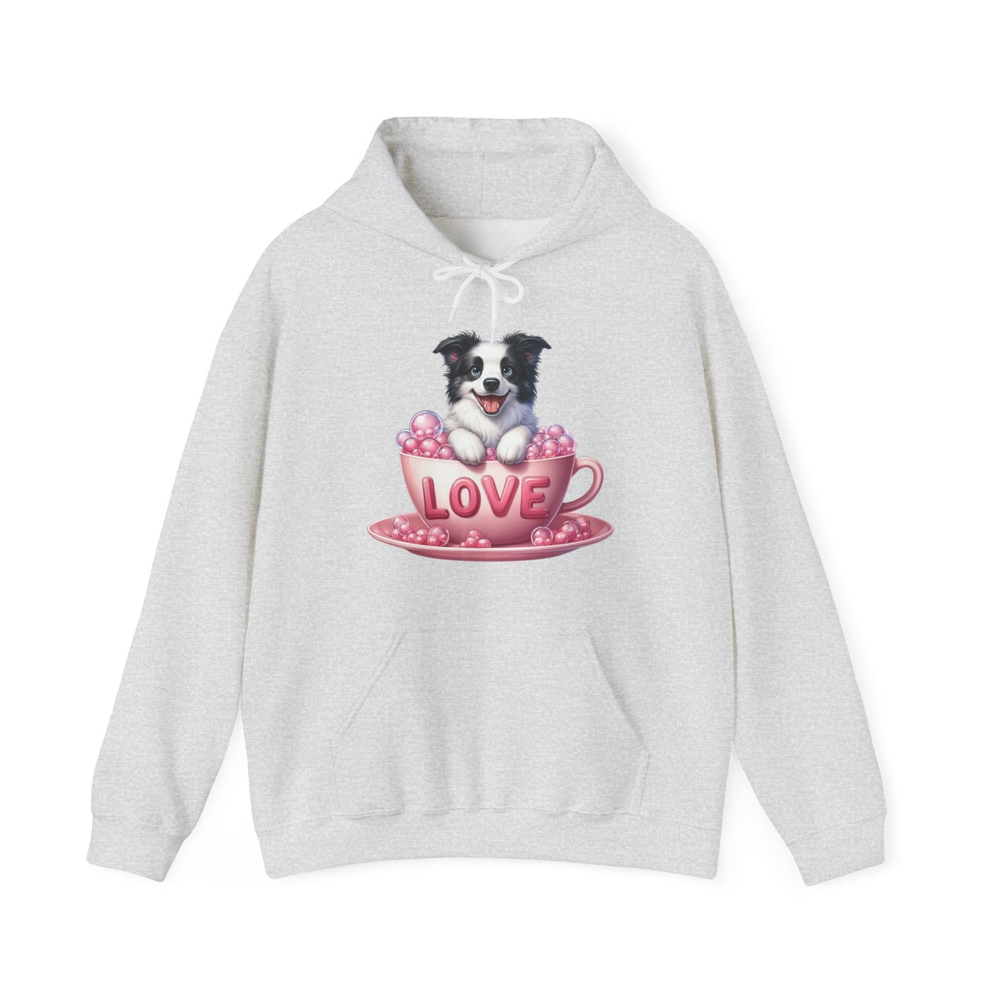 Viral Puppy Love Border Collie Hoodie - Cute Dog in Pink Cup Graphic Unisex Sweatshirt - Adorable Gift for Border Collie Lovers
