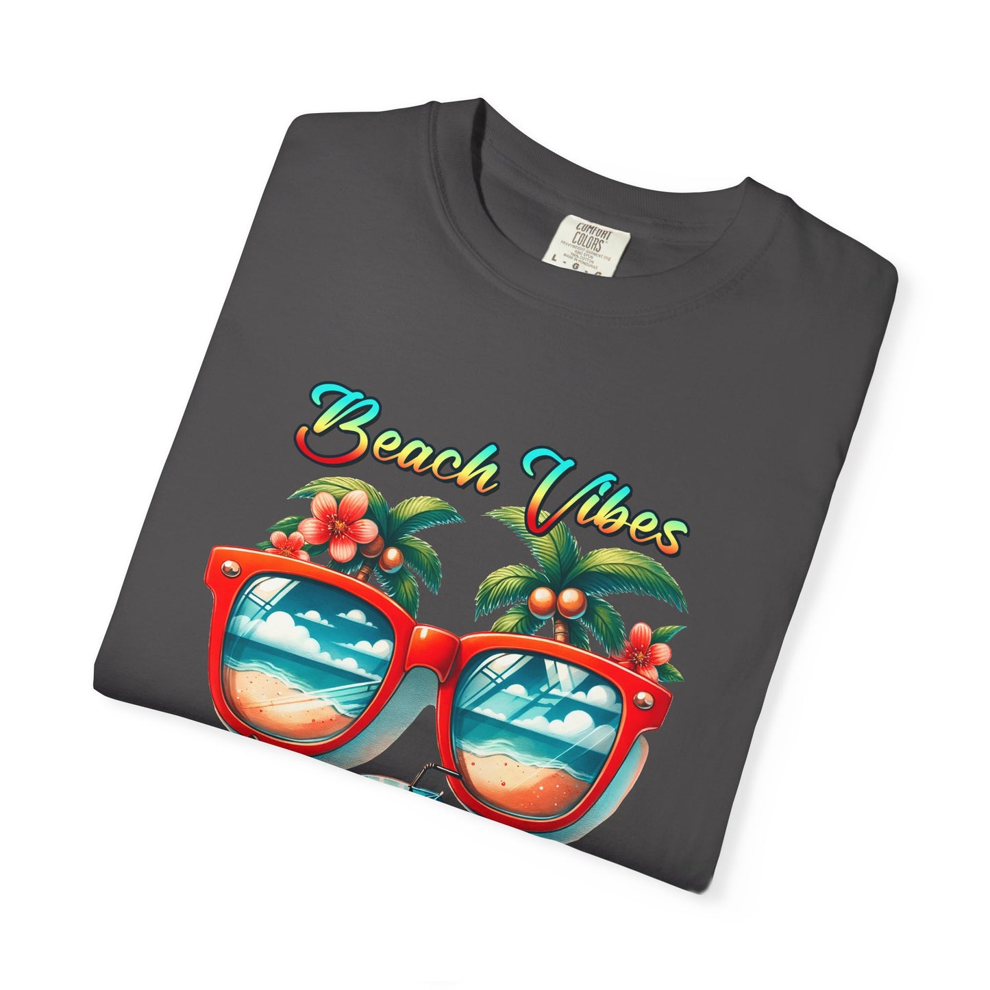 Beach Vibes Graphic Tee – Retro Sunglasses, Palm Trees & Sunset Summer Shirt