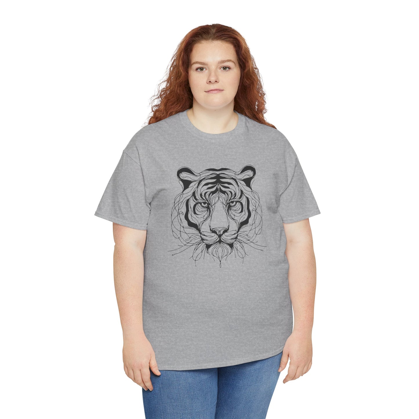 Tiger Line Art Shirt | Wild Animal Sketch Tee | Minimalist Big Cat Face Top | Heavy Cotton 100% Cotton Gift | Unisex Graphic T-Shirt