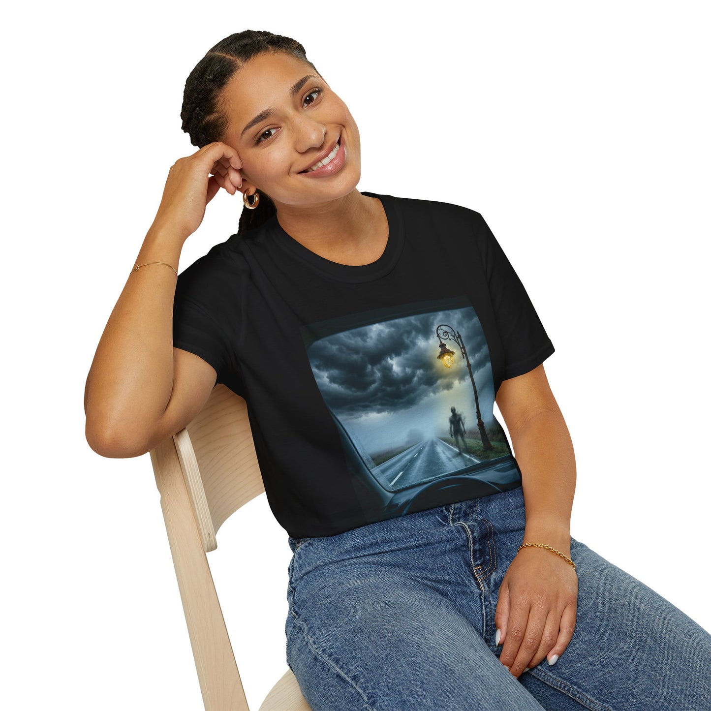 Roadside Encounter T-Shirt | Eerie Alien Highway Art