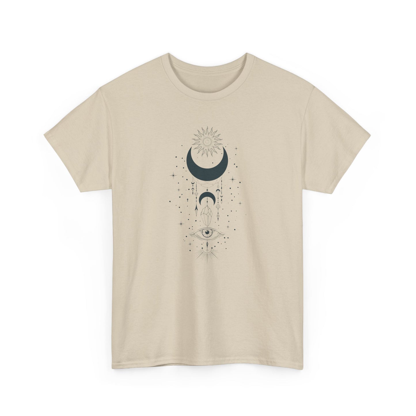 Celestial Moon & Sun Shirt | Boho Mystical Line Art Tee | Spiritual Astrology Gift | Heavy Cotton Unisex Top | Witchy Yoga T-Shirt