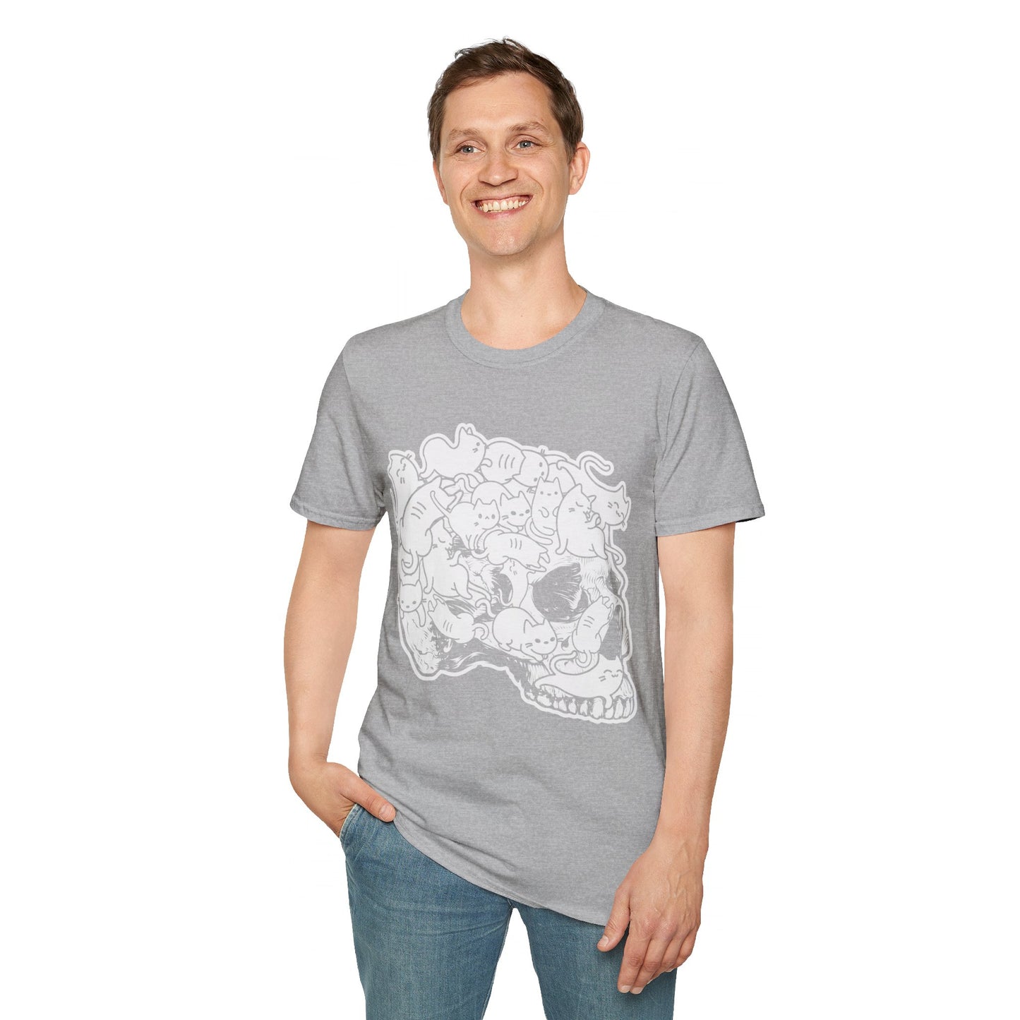 Spooky Feline Fun - Halloween Skull & Cats T-Shirt | Unique October Apparel