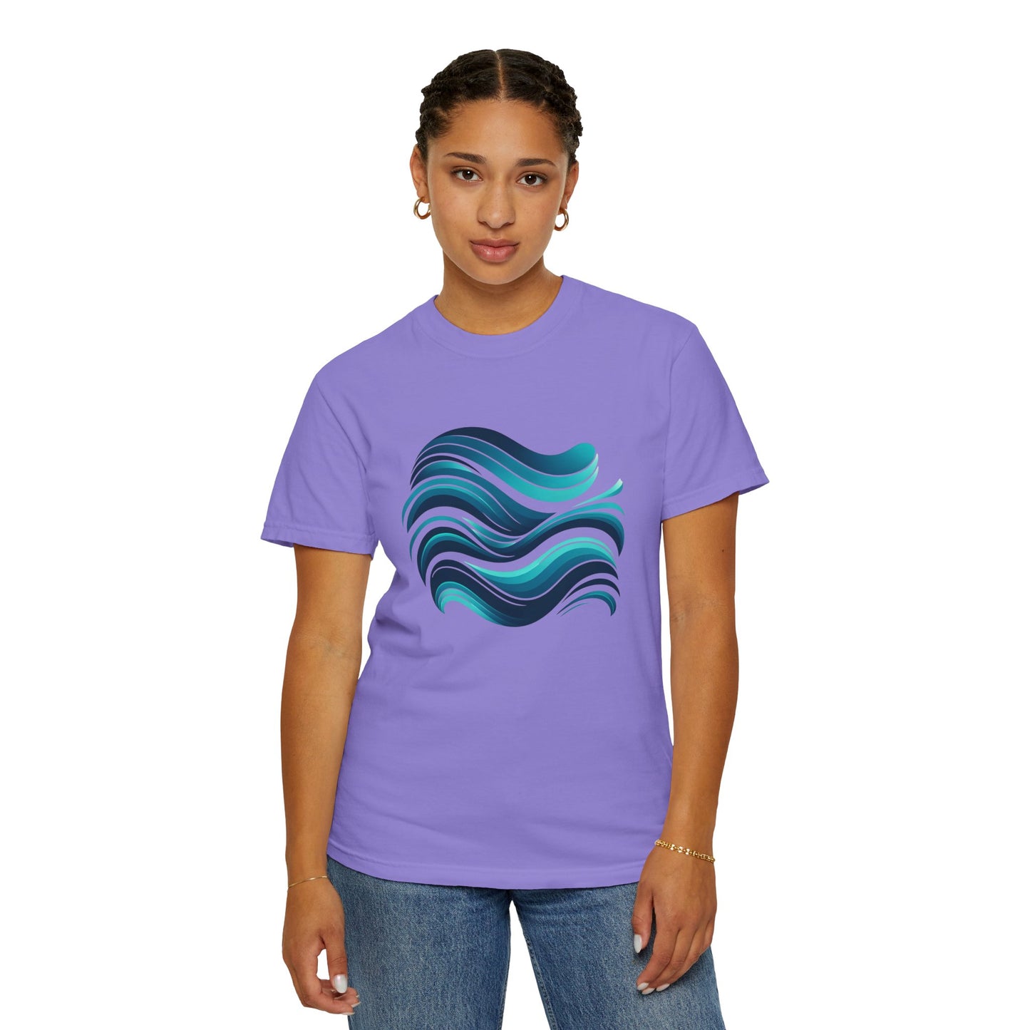 Abstract Ocean Wave T-Shirt  Modern Aqua Design   Artistic Sea Wave