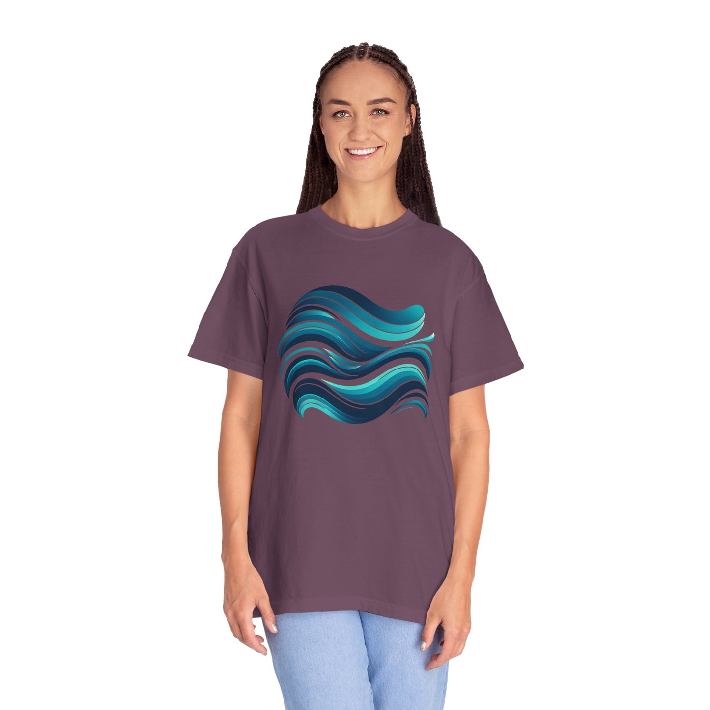 Abstract Ocean Wave T-Shirt  Modern Aqua Design   Artistic Sea Wave