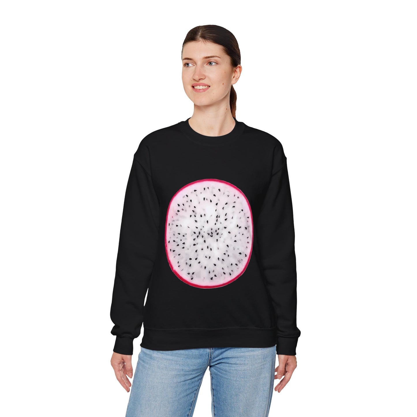 Dragon Fruit Slice Crewneck Sweatshirt | Aesthetic "Pitaya" Pullover | Funny Lazy Halloween Costume & Foodie Gif