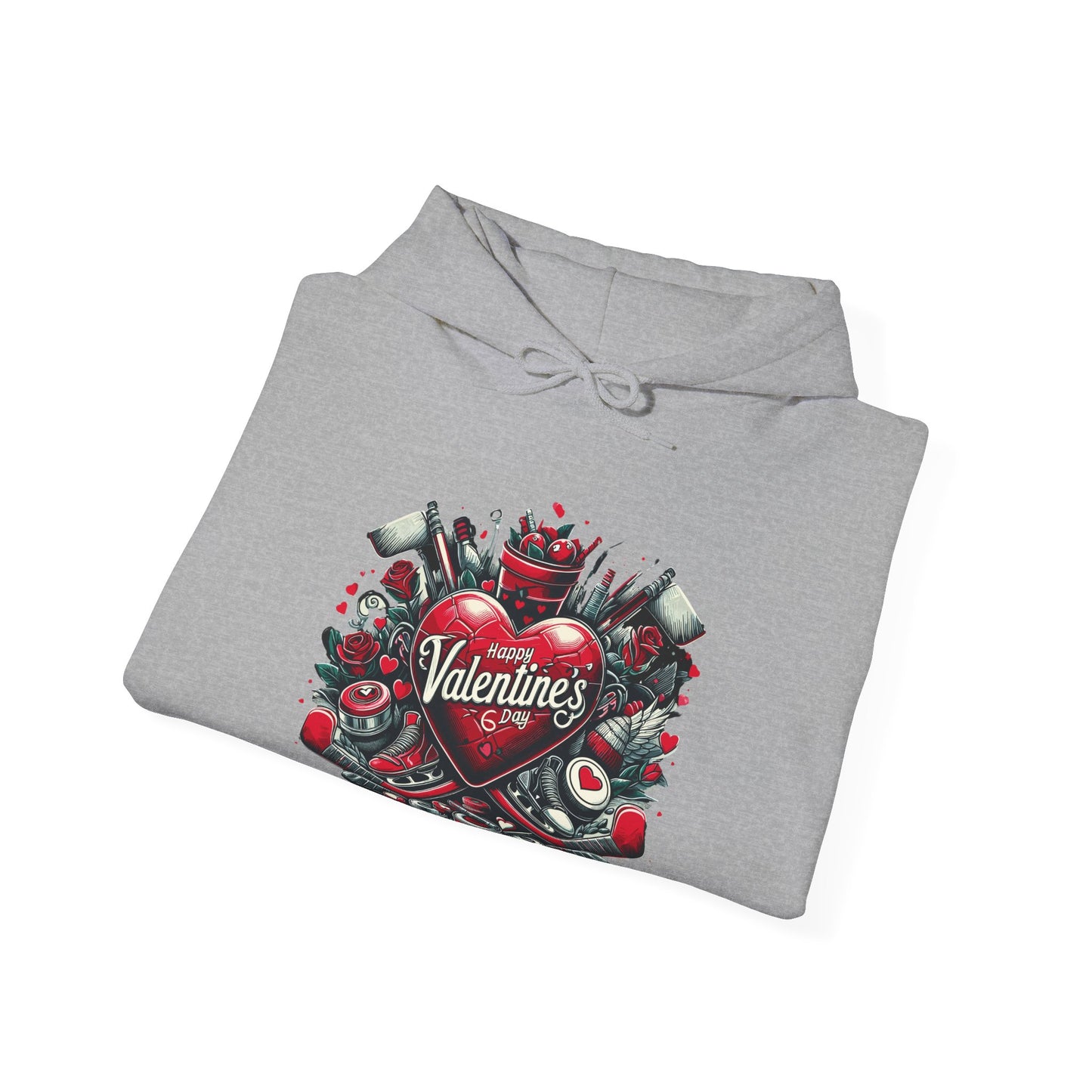 Valentine's Day Heart and Roses Hoodie, Romantic Couple Skatewear, Love ice hockey Themed Sweatshirt