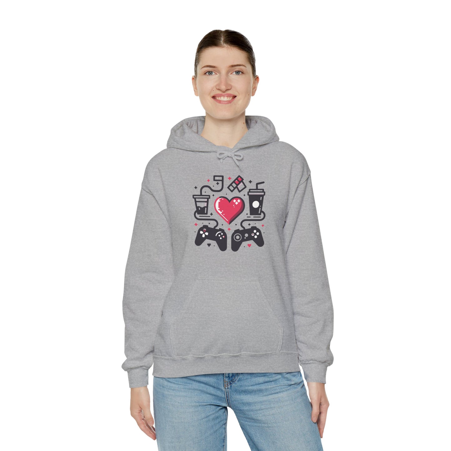 Viral Gamer Heart Life Hoodie - Retro Controllers Soda & Snacks Graphic Unisex Sweatshirt - Ultimate Gaming Gift