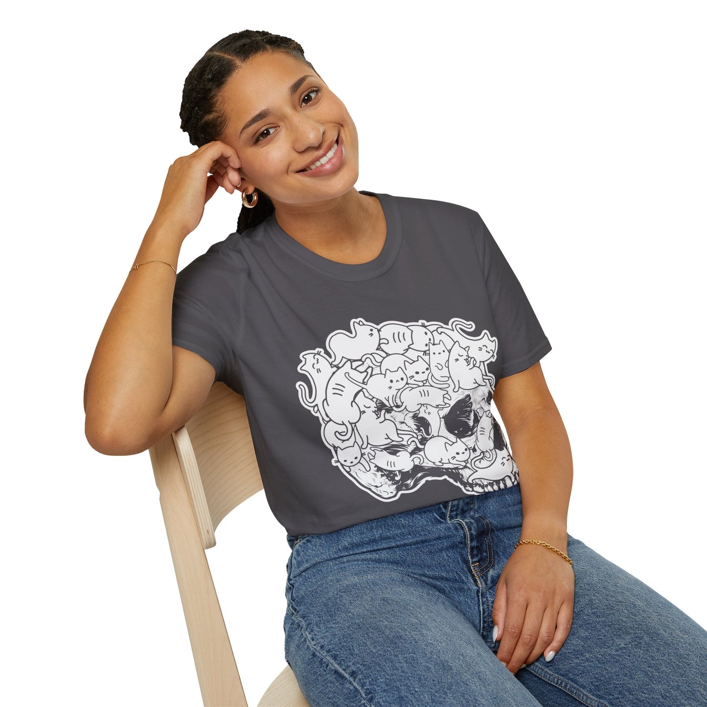 Spooky Feline Fun - Halloween Skull & Cats T-Shirt | Unique October Apparel