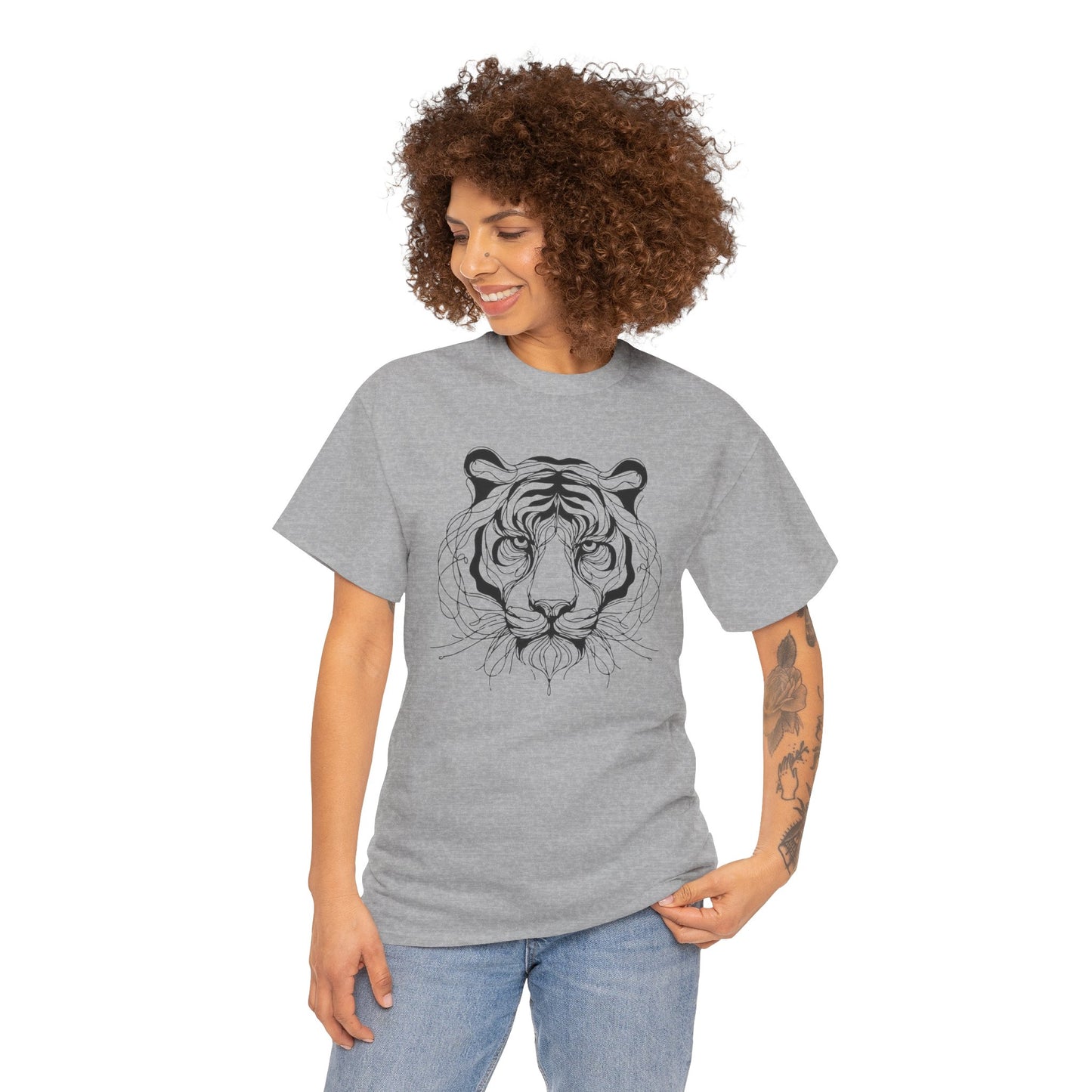 Tiger Line Art Shirt | Wild Animal Sketch Tee | Minimalist Big Cat Face Top | Heavy Cotton 100% Cotton Gift | Unisex Graphic T-Shirt