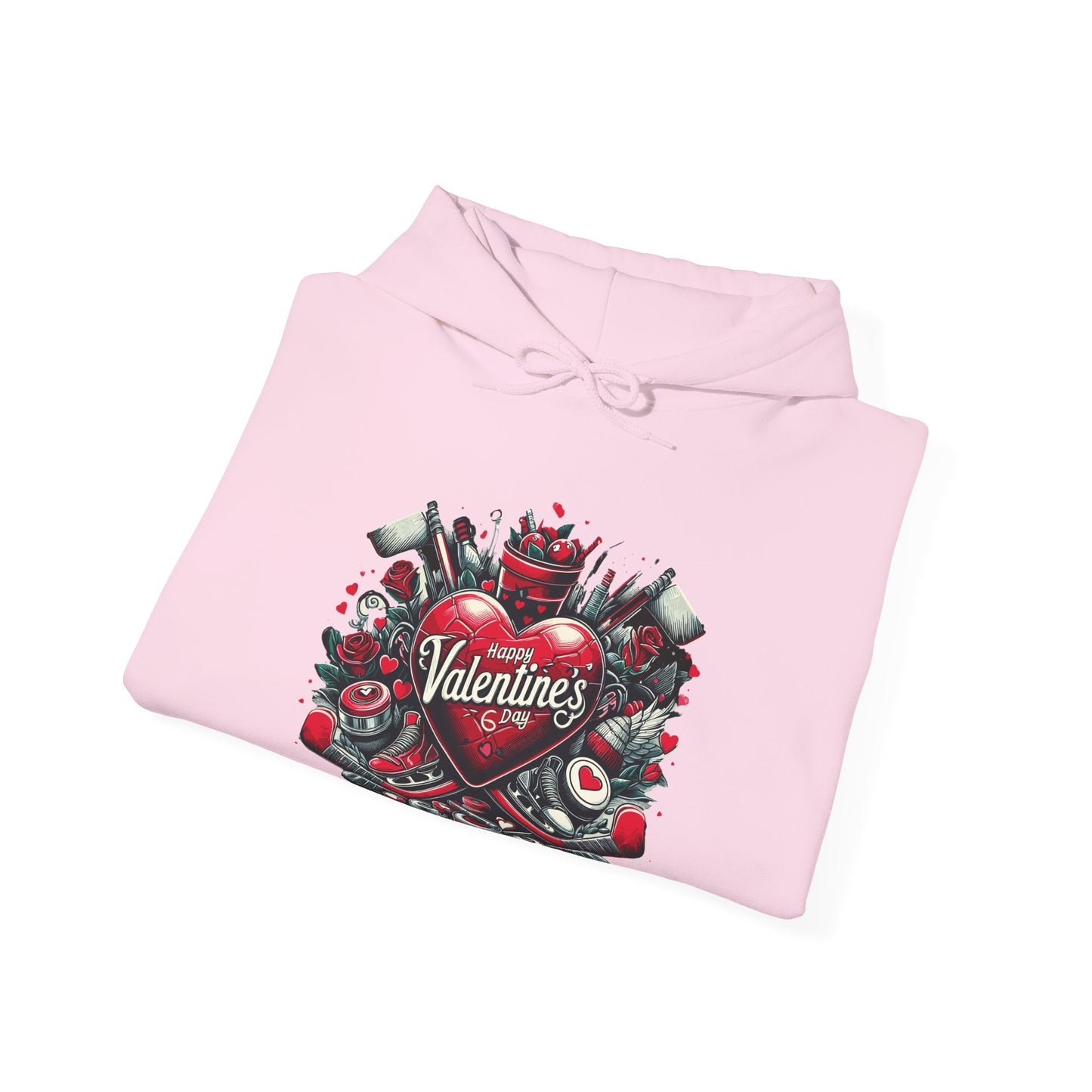 Valentine's Day Heart and Roses Hoodie, Romantic Couple Skatewear, Love ice hockey Themed Sweatshirt