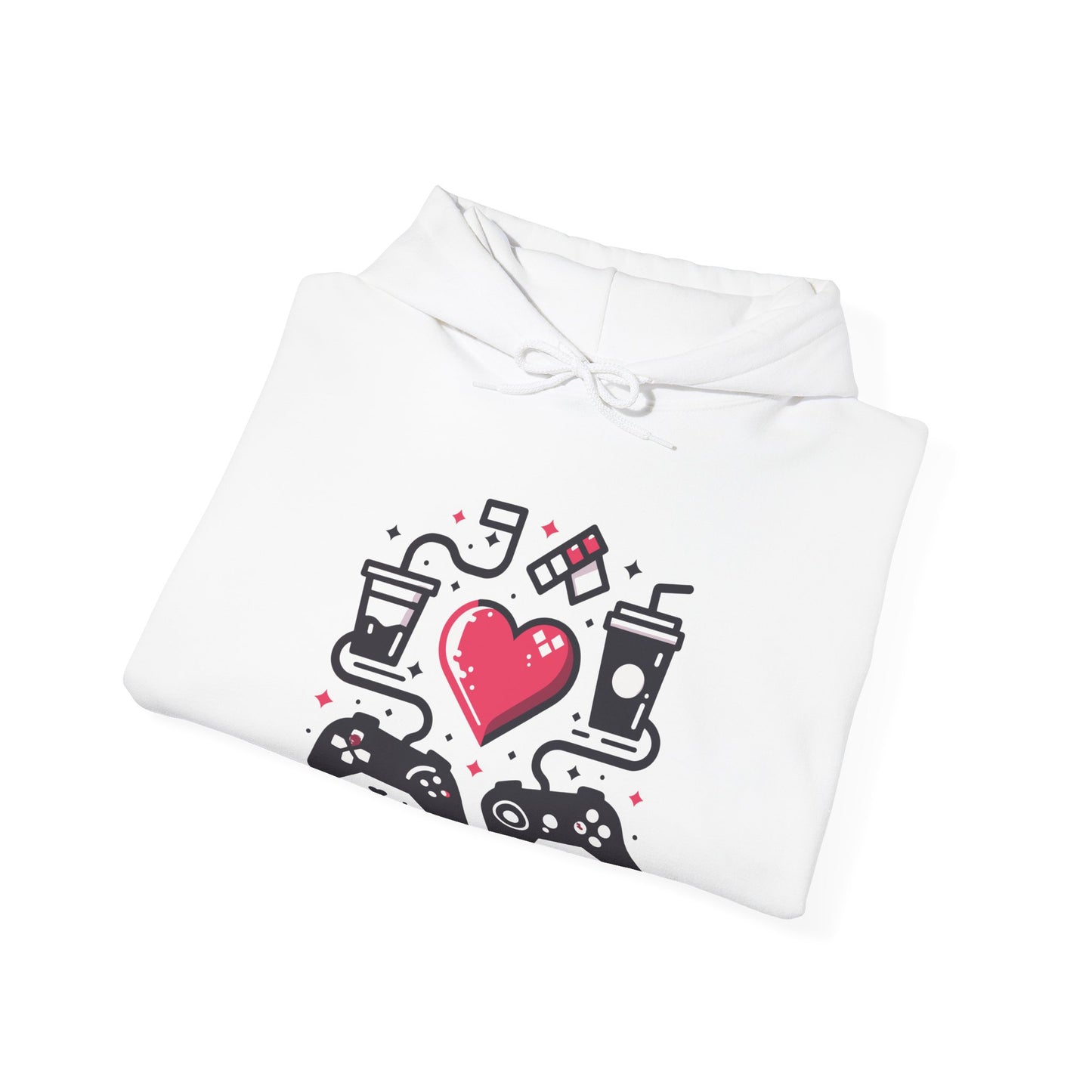 Viral Gamer Heart Life Hoodie - Retro Controllers Soda & Snacks Graphic Unisex Sweatshirt - Ultimate Gaming Gift
