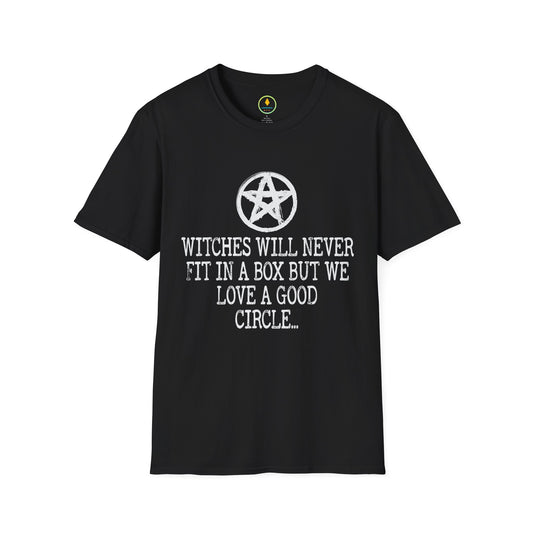 Witches Will Never Fit in a Box – Pentagram Circle Witchy T‑Shirt for Modern Coven Queens