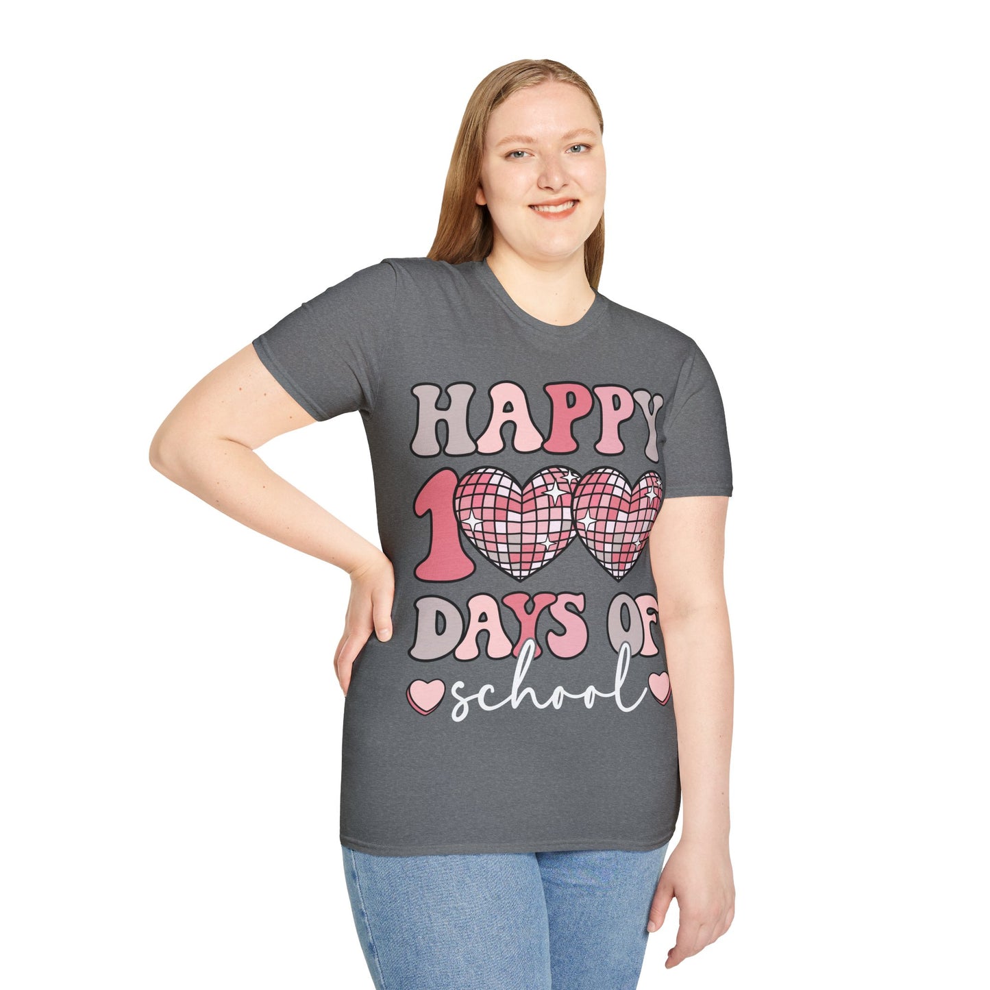 Happy 100 Days of School Shirt | Retro Disco Hearts Black Tee | Pink Groovy Teacher Outfit | Cute Student Milestone Gift