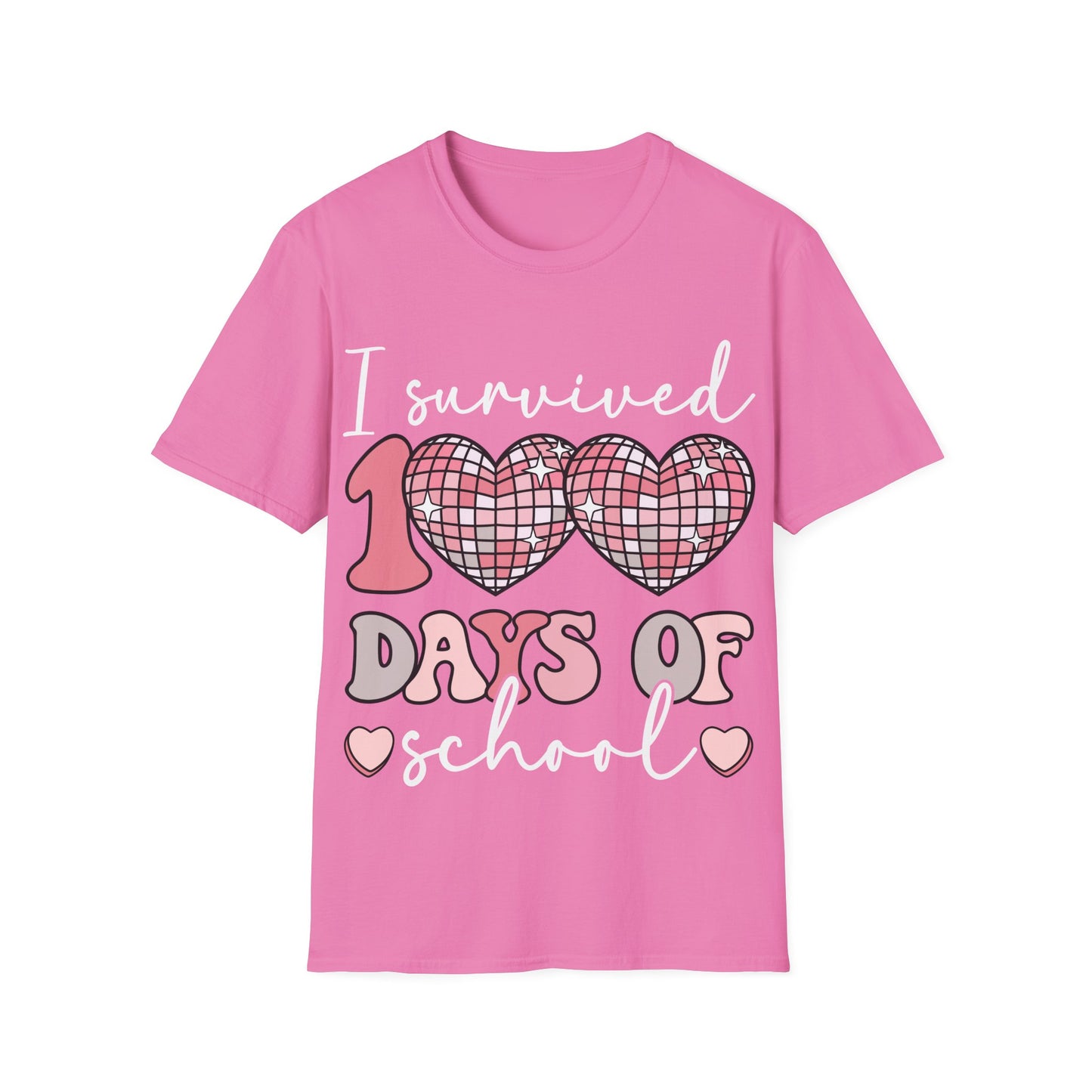 I Survived 100 Days of School Shirt | Funny Retro Disco Heart Black Tee | Groovy Teacher Student Humor Gift