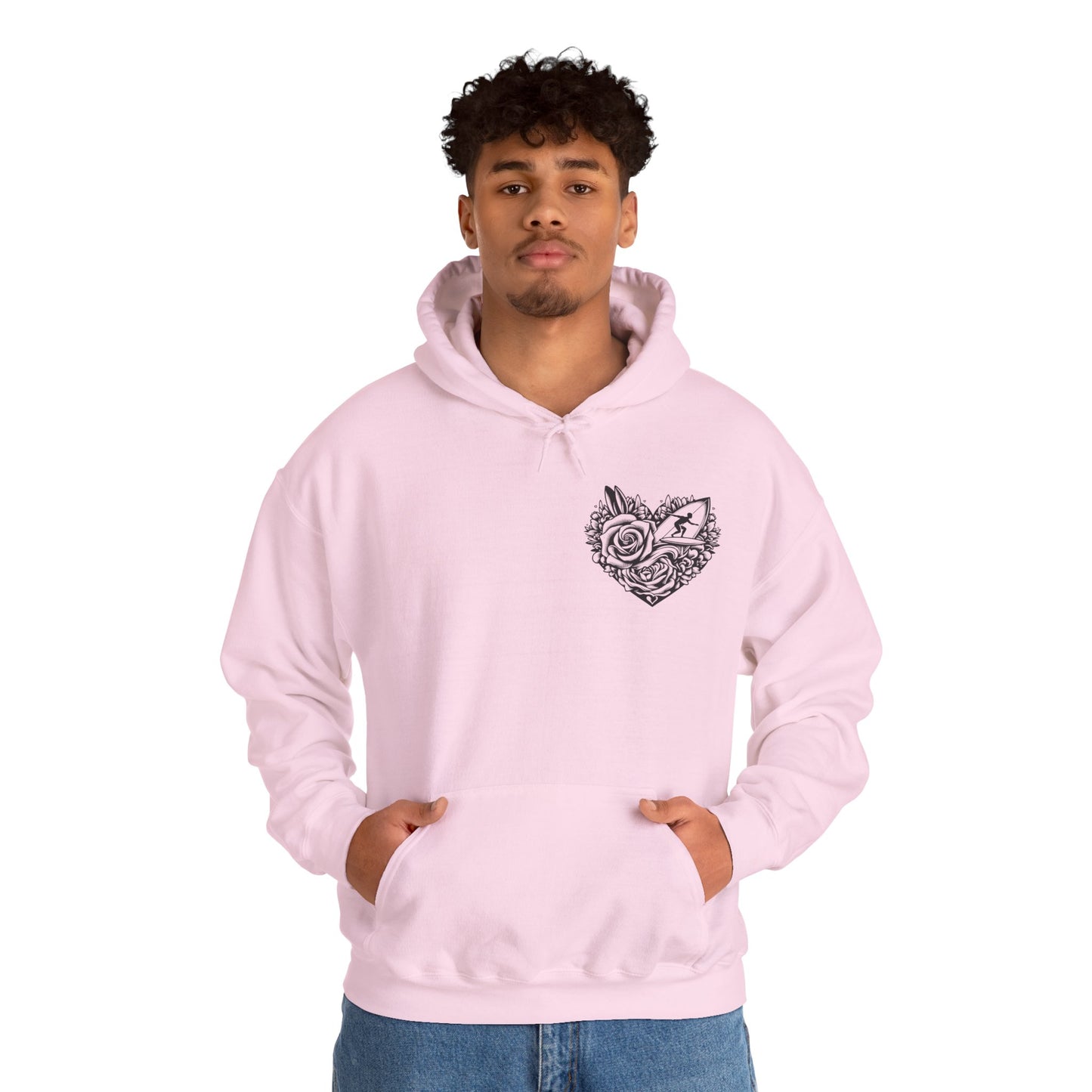 Viral Light Pink Fox Heart Hoodie - Cute Embroidered Animal Unisex Sweatshirt