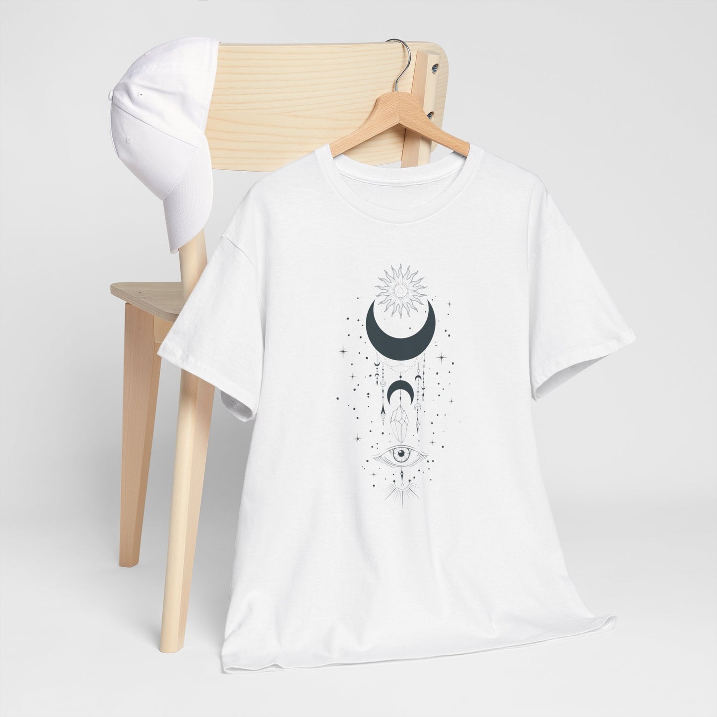 Celestial Moon & Sun Shirt | Boho Mystical Line Art Tee | Spiritual Astrology Gift | Heavy Cotton Unisex Top | Witchy Yoga T-Shirt