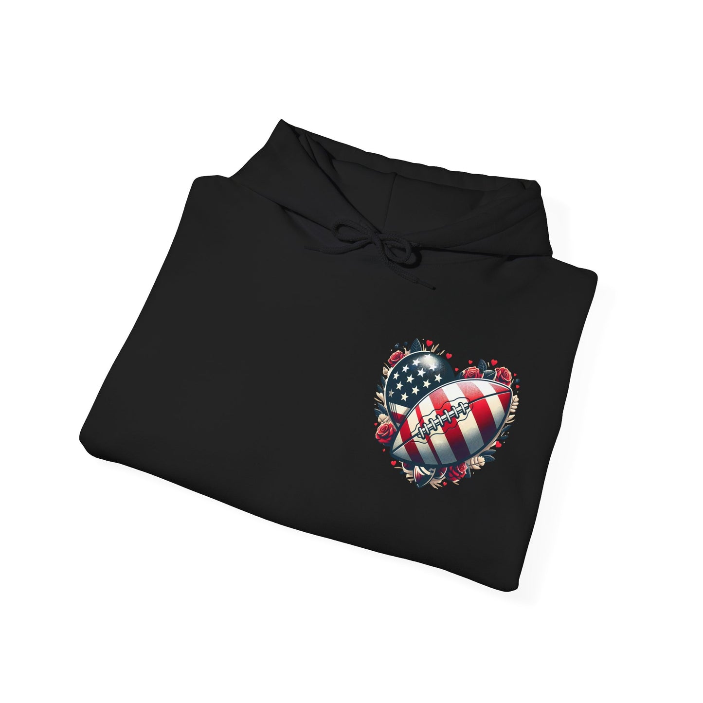 Touchdown Soul: Patriotic American Flag Football Heart Hoodie