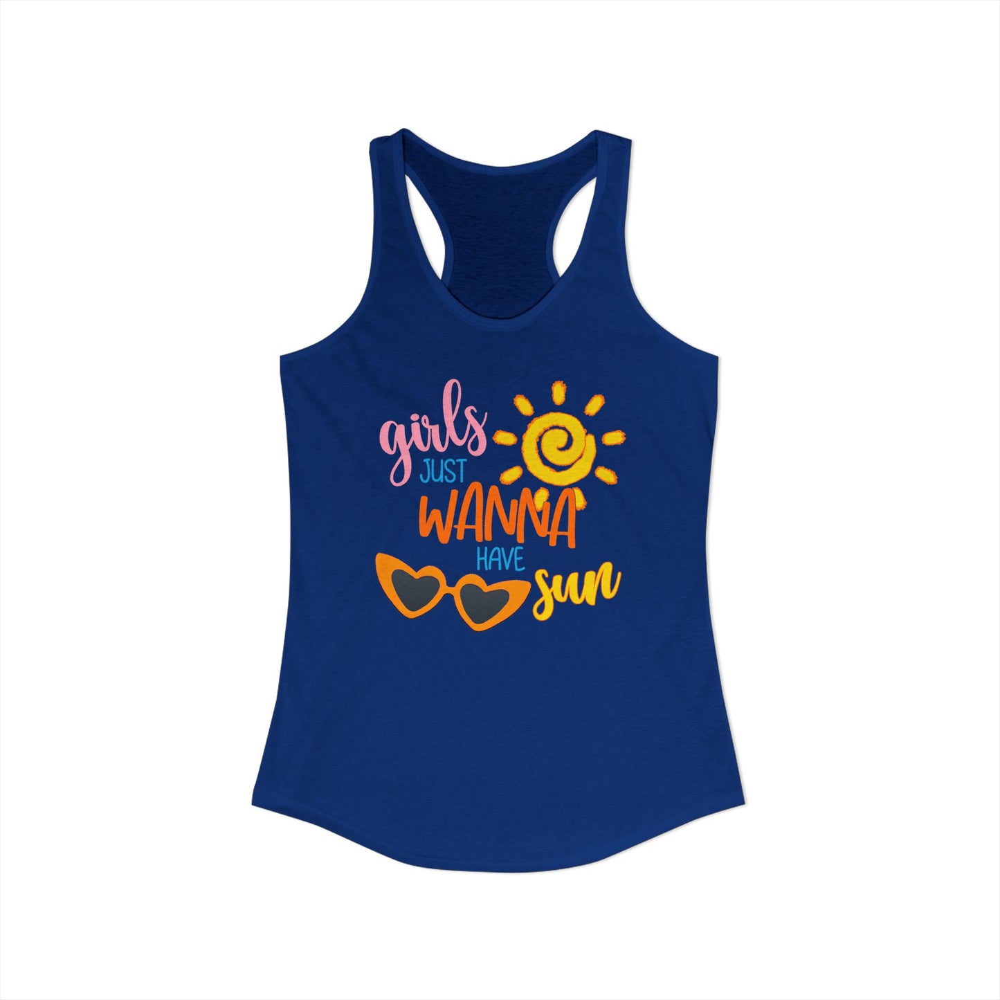 Girls Just Wanna Have Sun – Retro Summer Racerback Tank with Sunshine & Sunglasses