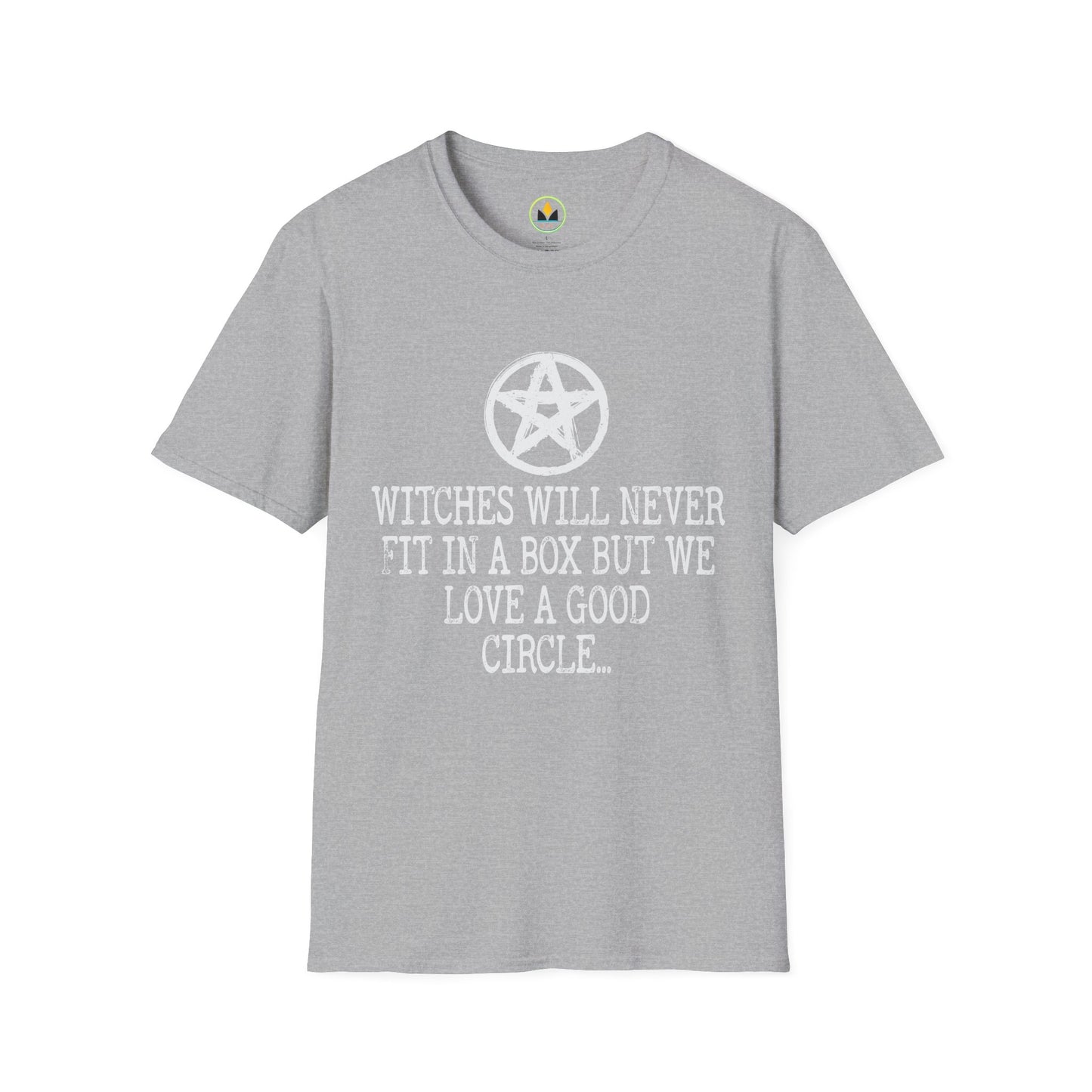 Witches Will Never Fit in a Box – Pentagram Circle Witchy T‑Shirt for Modern Coven Queens