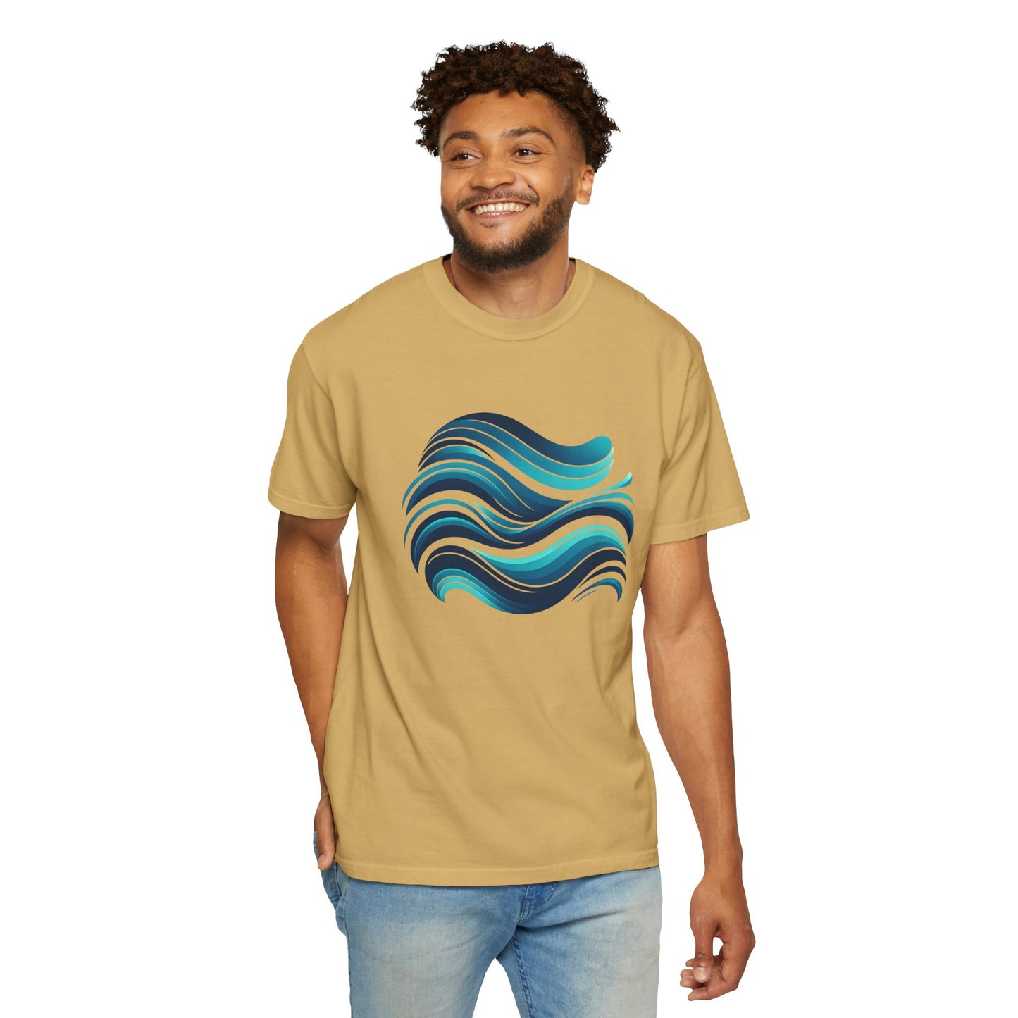 Abstract Ocean Wave T-Shirt  Modern Aqua Design   Artistic Sea Wave