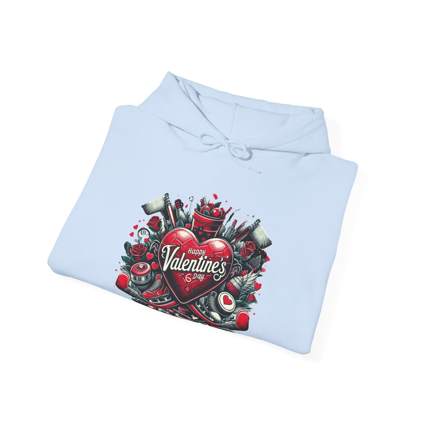 Valentine's Day Heart and Roses Hoodie, Romantic Couple Skatewear, Love ice hockey Themed Sweatshirt