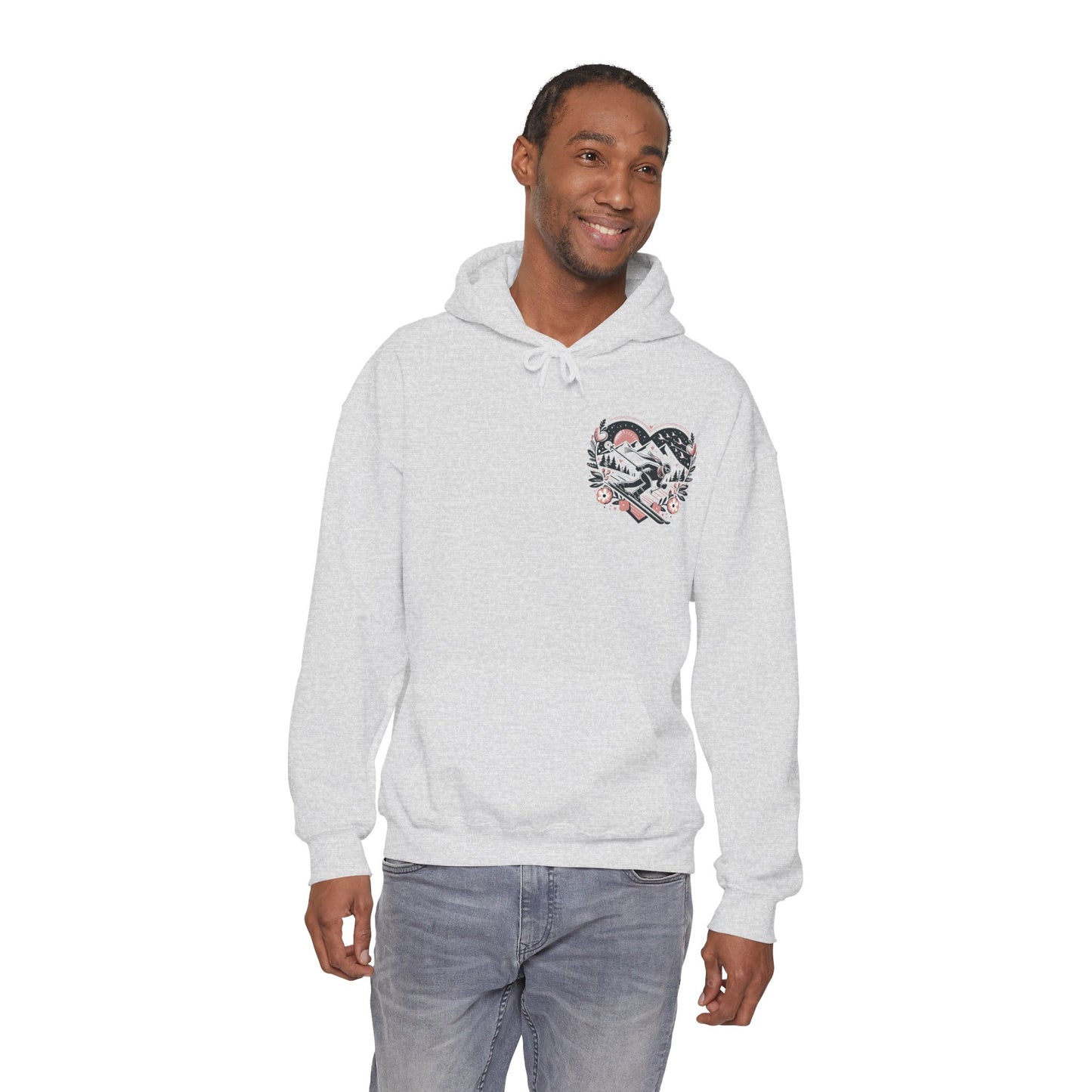 Love the Slopes" Skiing Hoodie | Mountain Heart Illustrated Sweatshirt | Après Ski & Winter Sports Gift