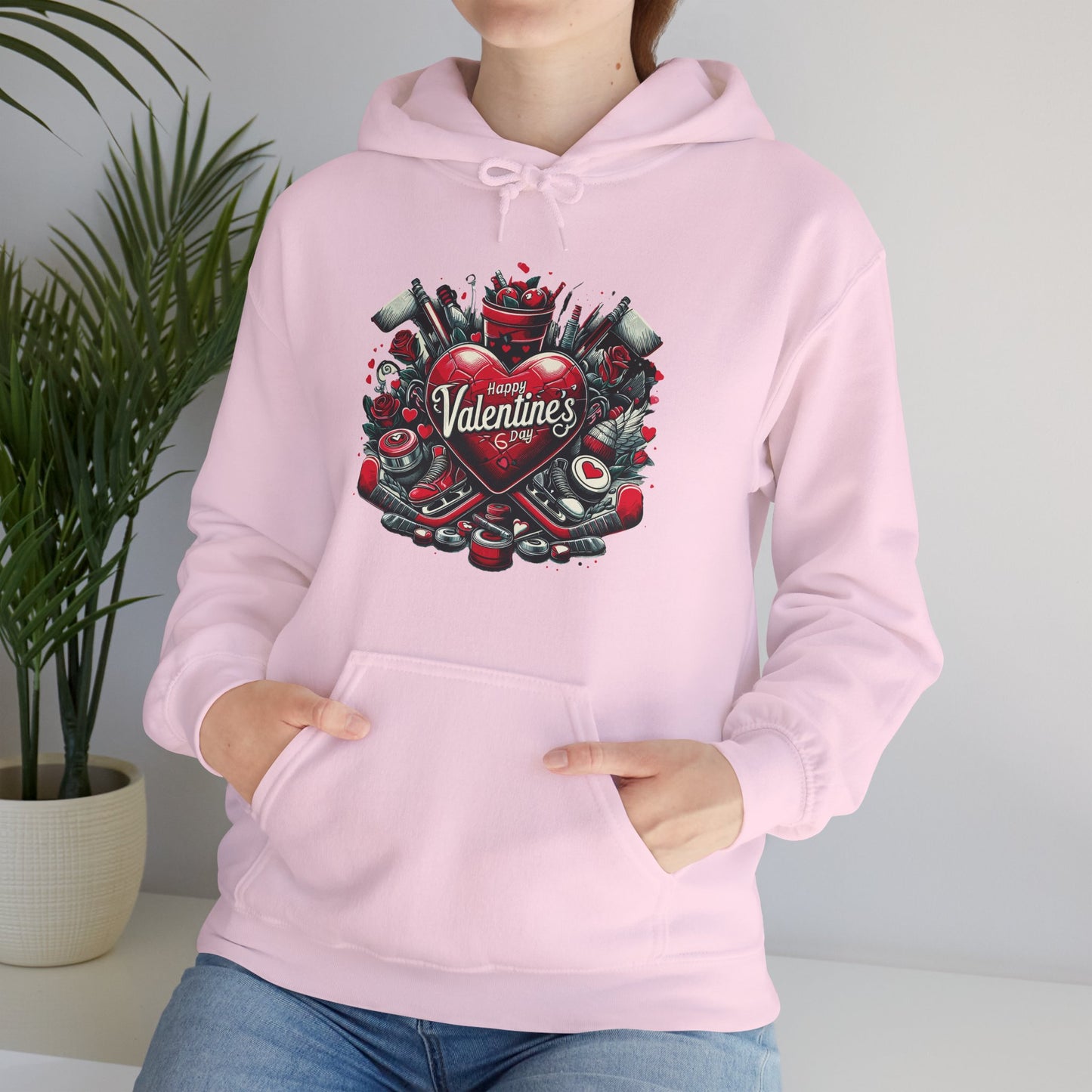 Valentine's Day Heart and Roses Hoodie, Romantic Couple Skatewear, Love ice hockey Themed Sweatshirt
